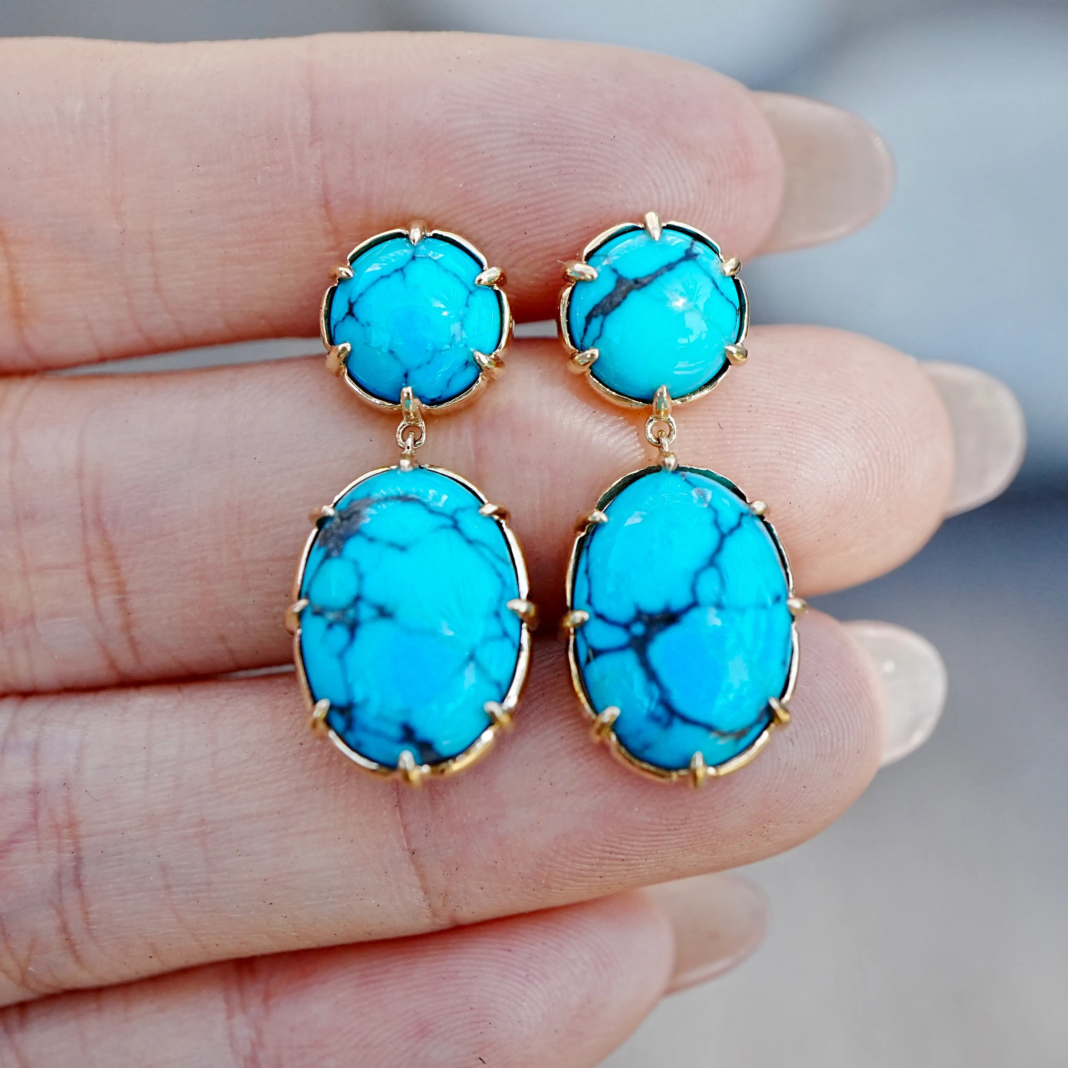 kai fine jewelry Garden Melody natural 9.96 ctw Natural Turquoise Drop Earrings in 14k yellow gold (One-of-a-Kind)