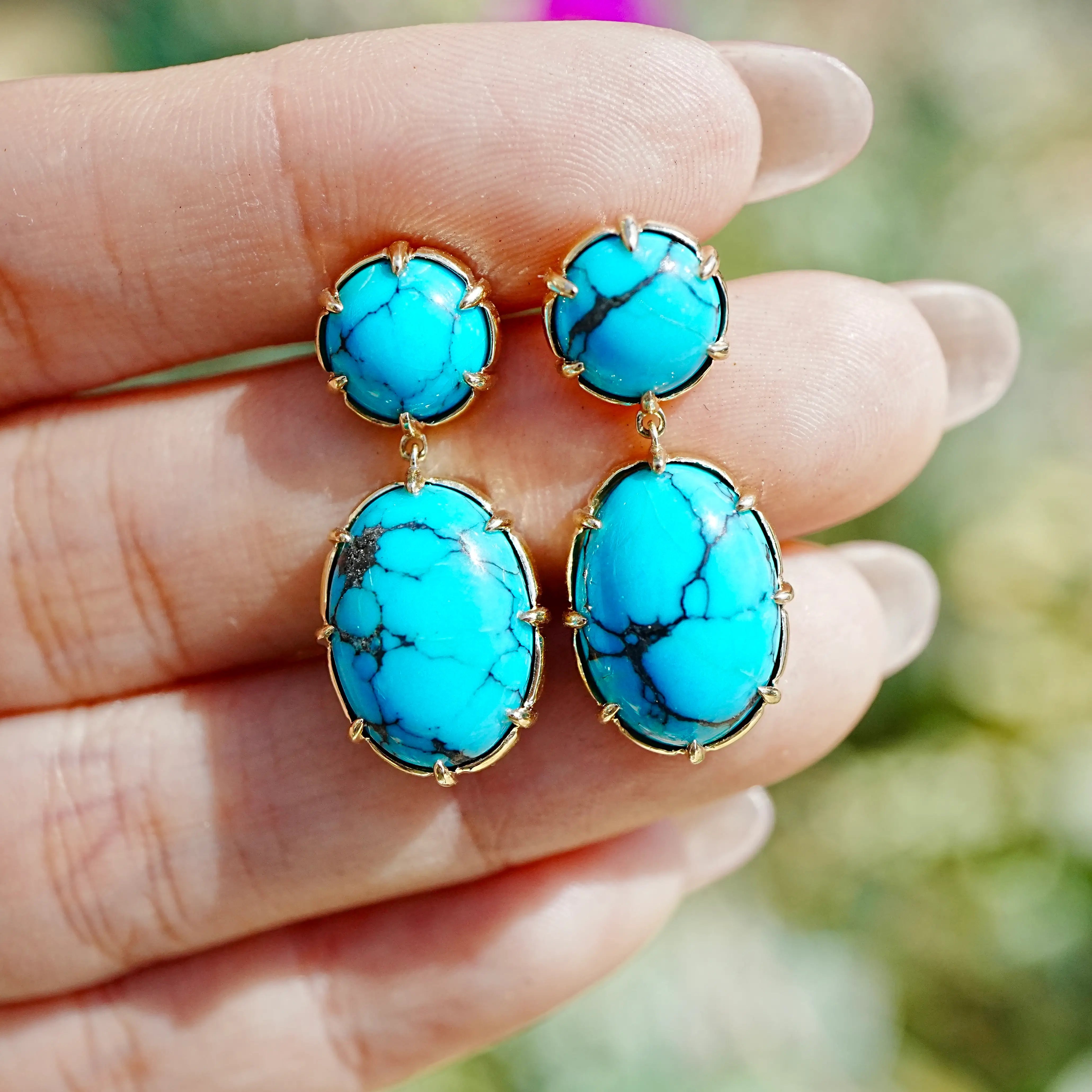 kai fine jewelry Garden Melody natural 9.96 ctw Natural Turquoise Drop Earrings in 14k yellow gold (One-of-a-Kind)