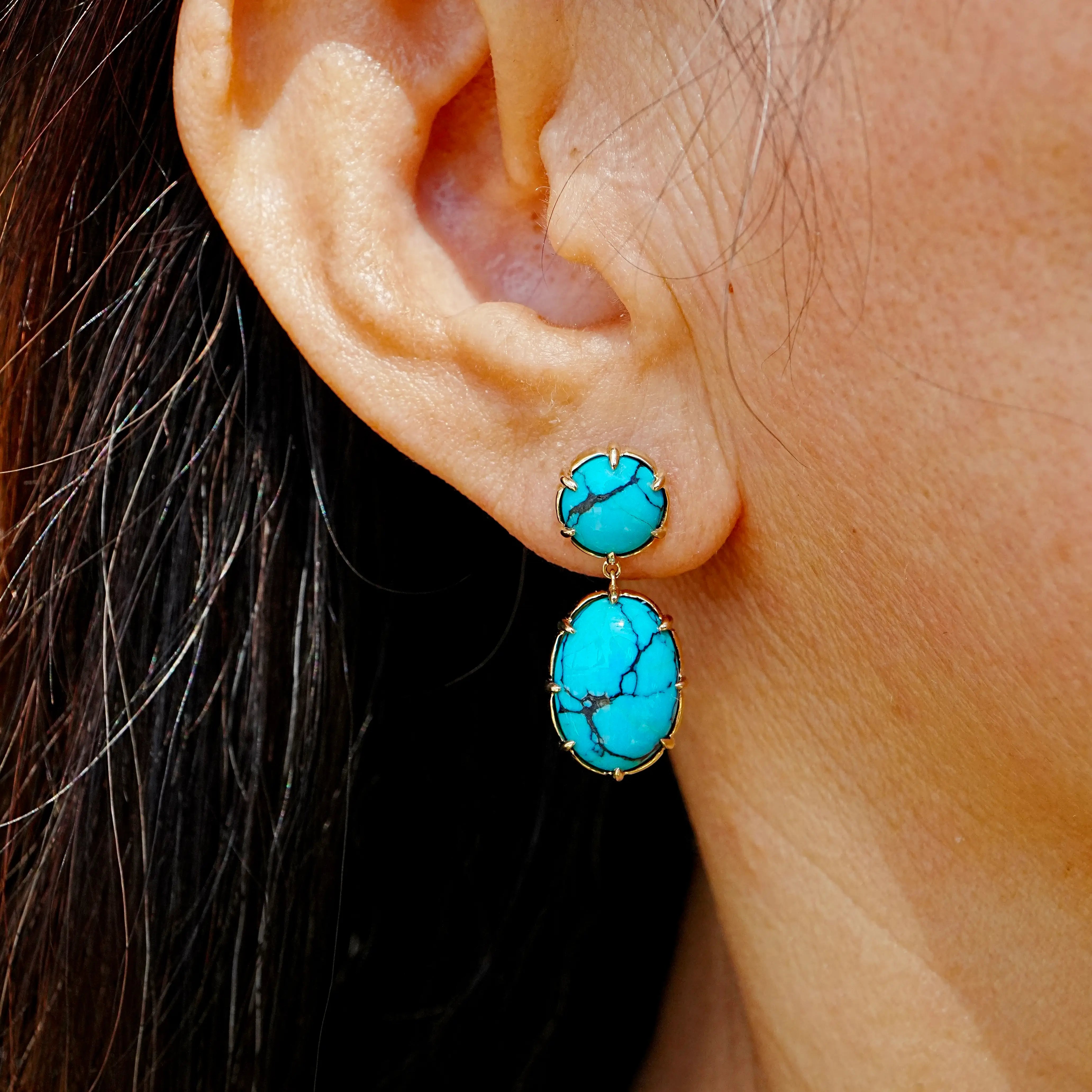 kai fine jewelry Garden Melody natural 9.96 ctw Natural Turquoise Drop Earrings in 14k yellow gold (One-of-a-Kind)