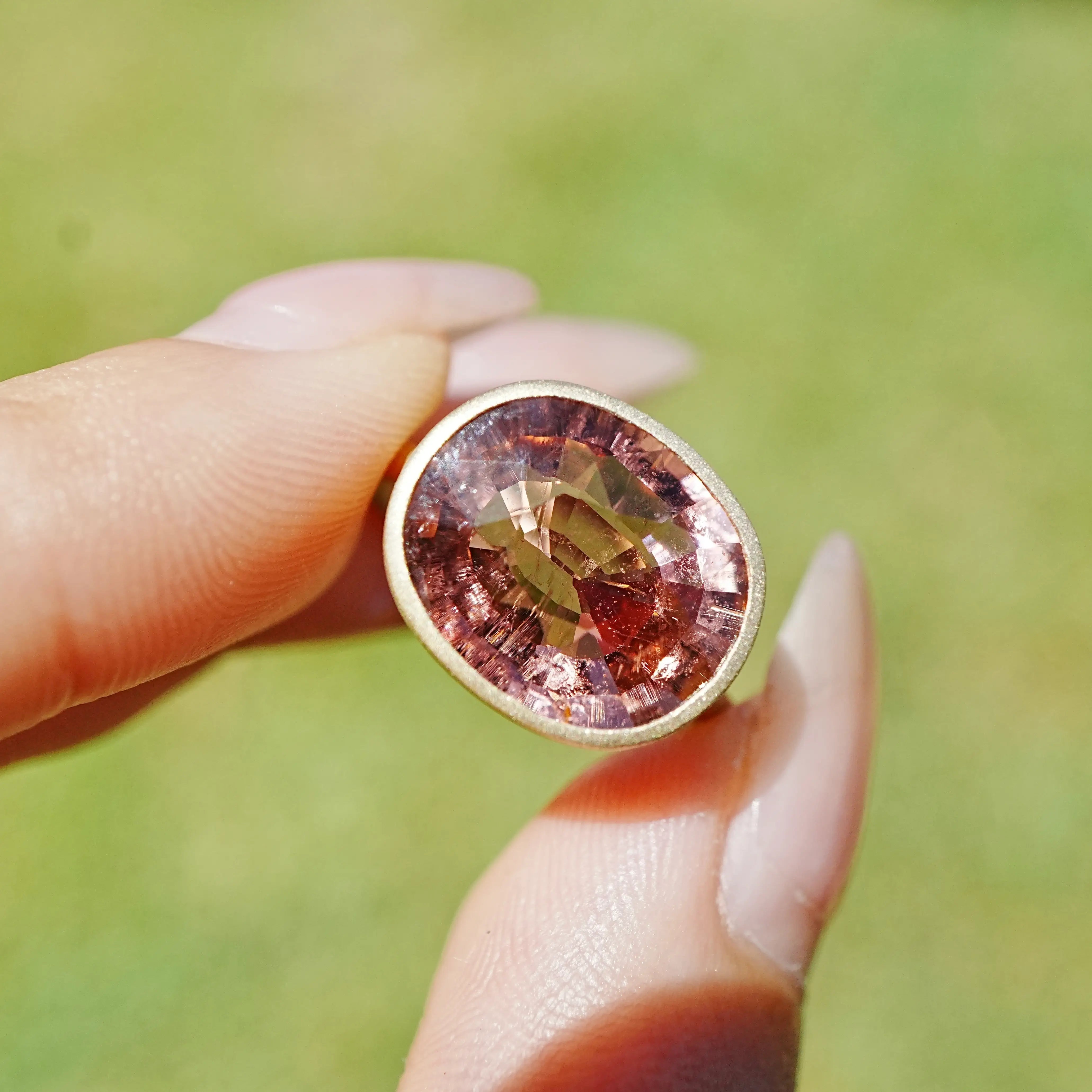 14k gold Aria Arch 5.71 ct Natural Sunset Natural Pink Tourmaline East-West Ring (One-of-a-Kind)