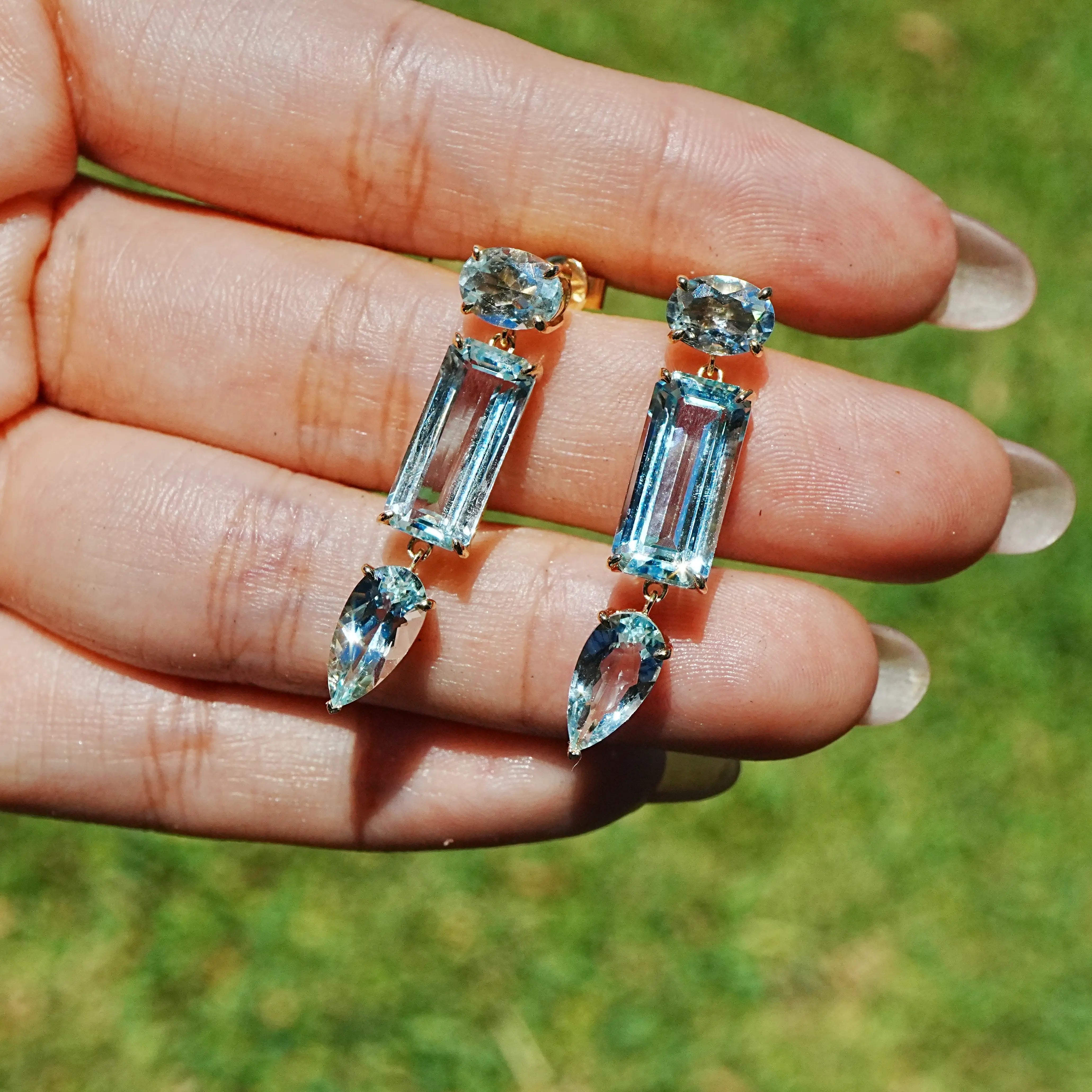 Garden Melody 9.60 ctw Natural Aquamarine Drop Earrings (One-of-a-Kind)