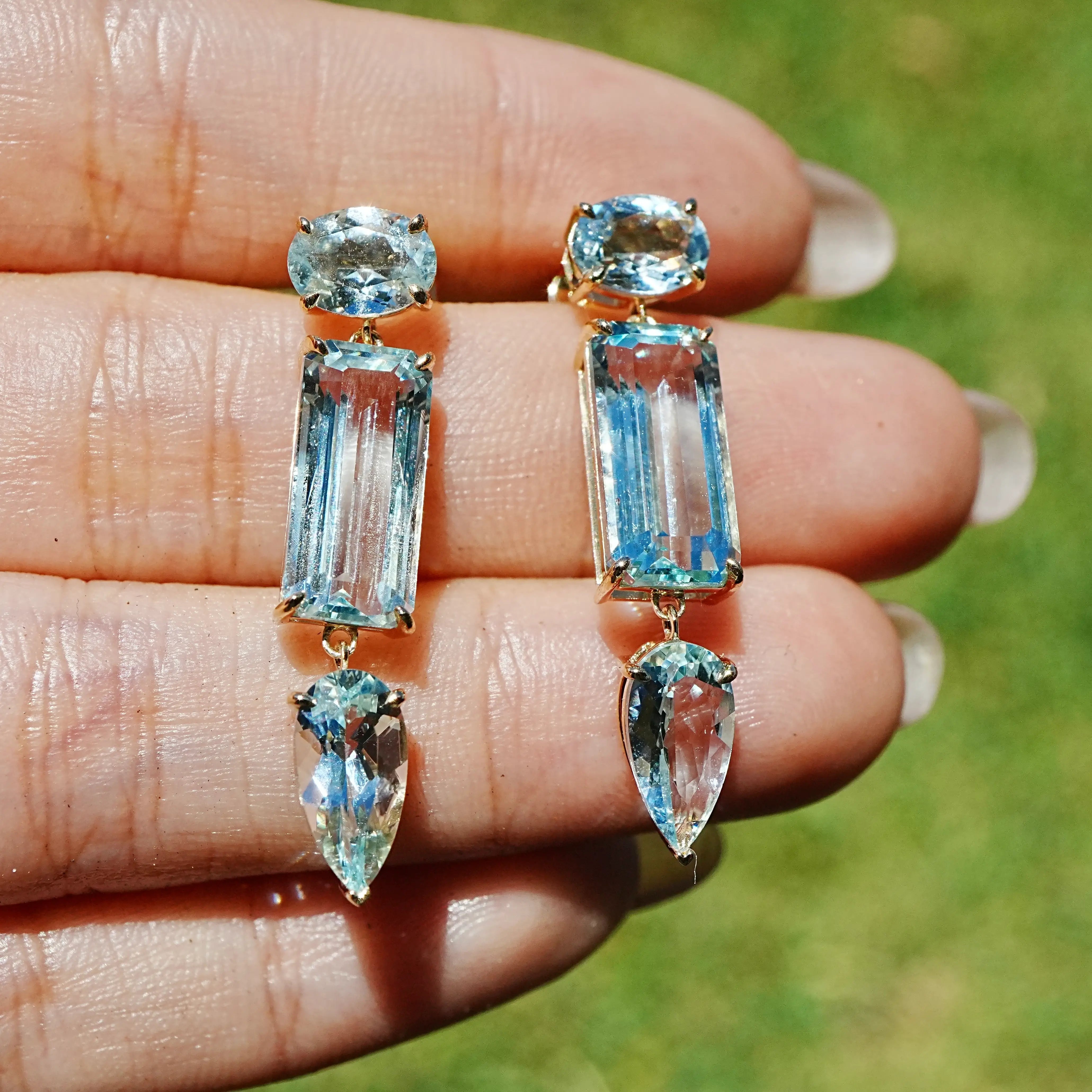 Garden Melody 9.60 ctw Natural Aquamarine Drop Earrings (One-of-a-Kind)