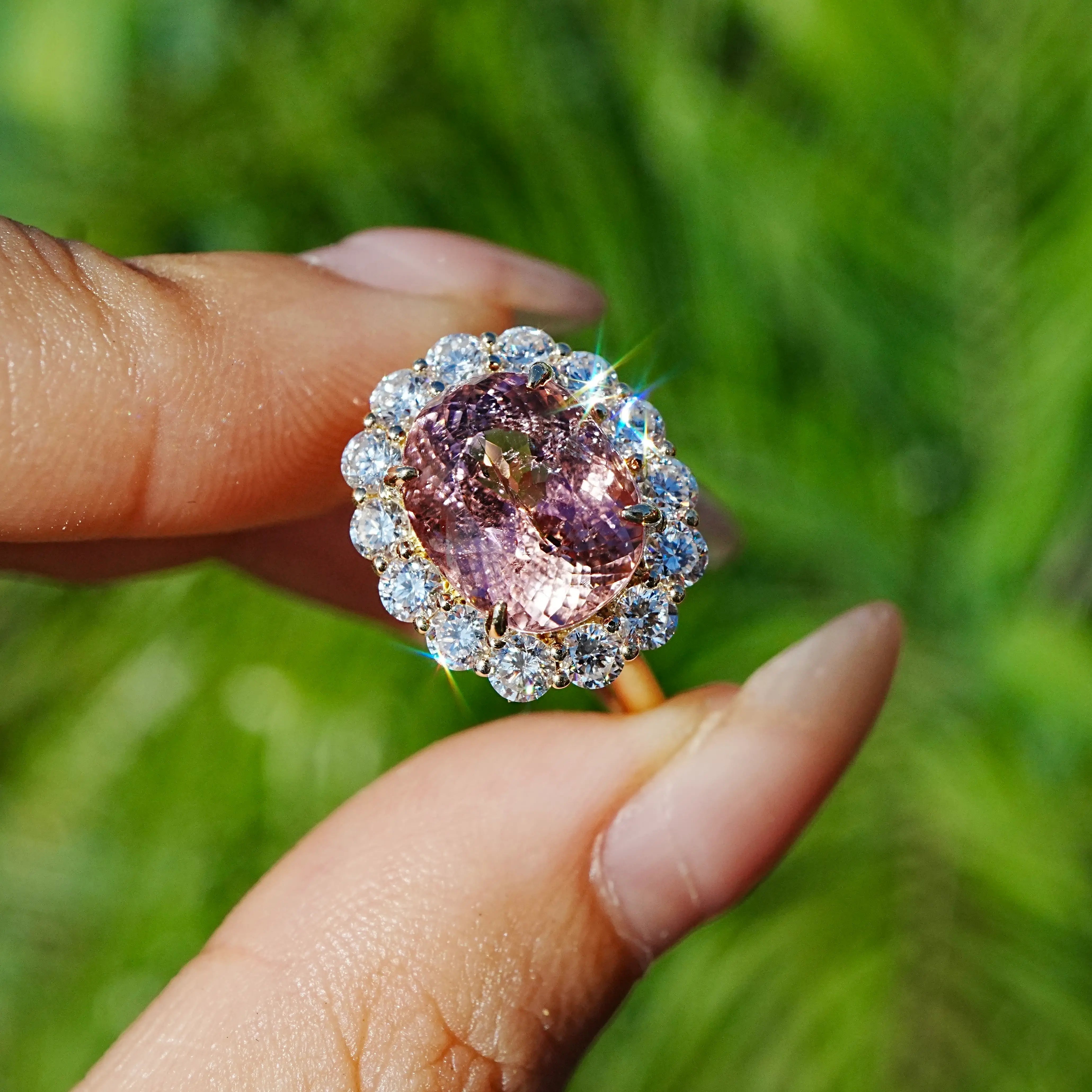 Eden Halo 6.06 ctw Natural Tourmaline & Lab Diamond East-West Ring in 14k yellow gold (One-of-a-Kind)