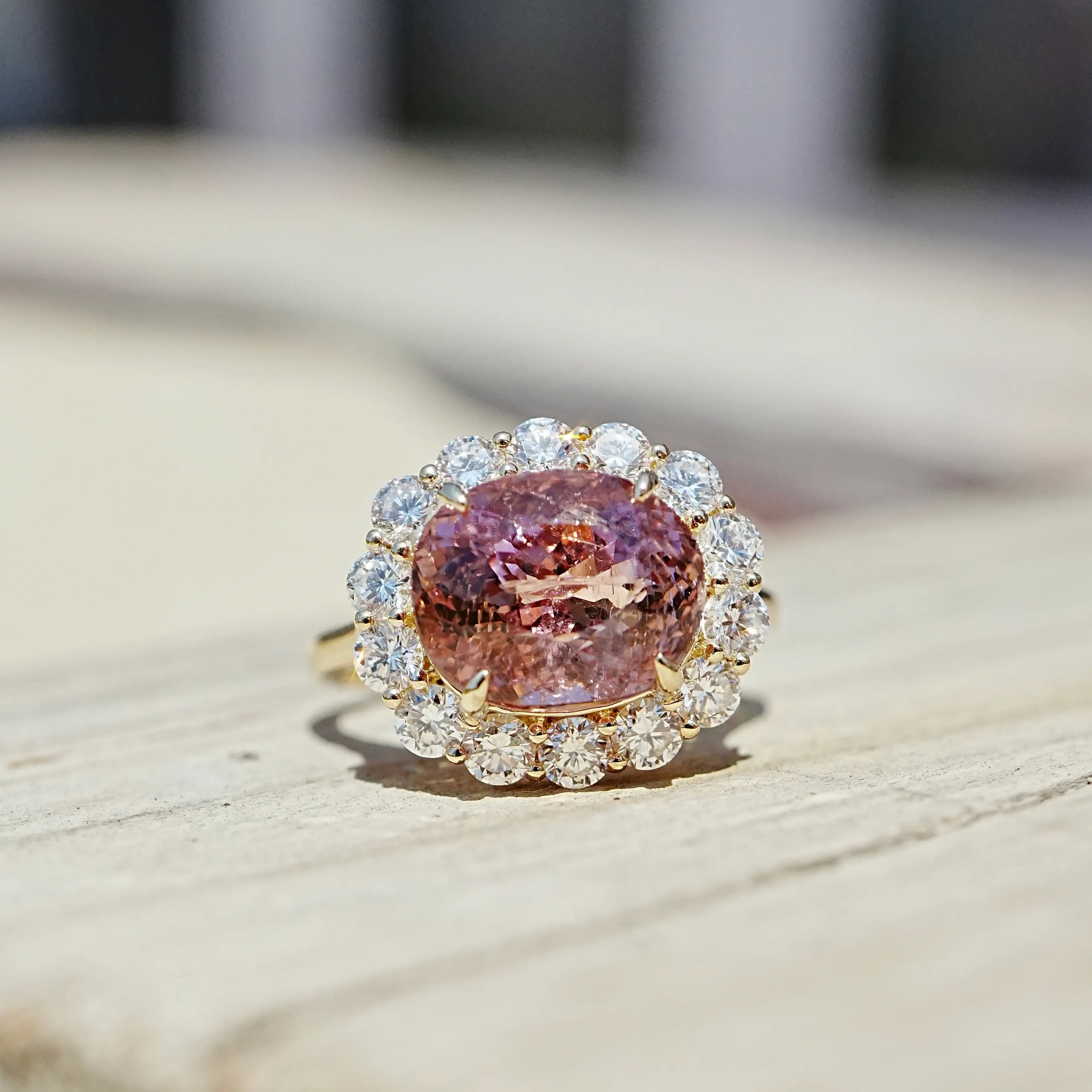 Eden Halo 6.06 ctw Natural Tourmaline & Lab Diamond East-West Ring in 14k yellow gold (One-of-a-Kind)