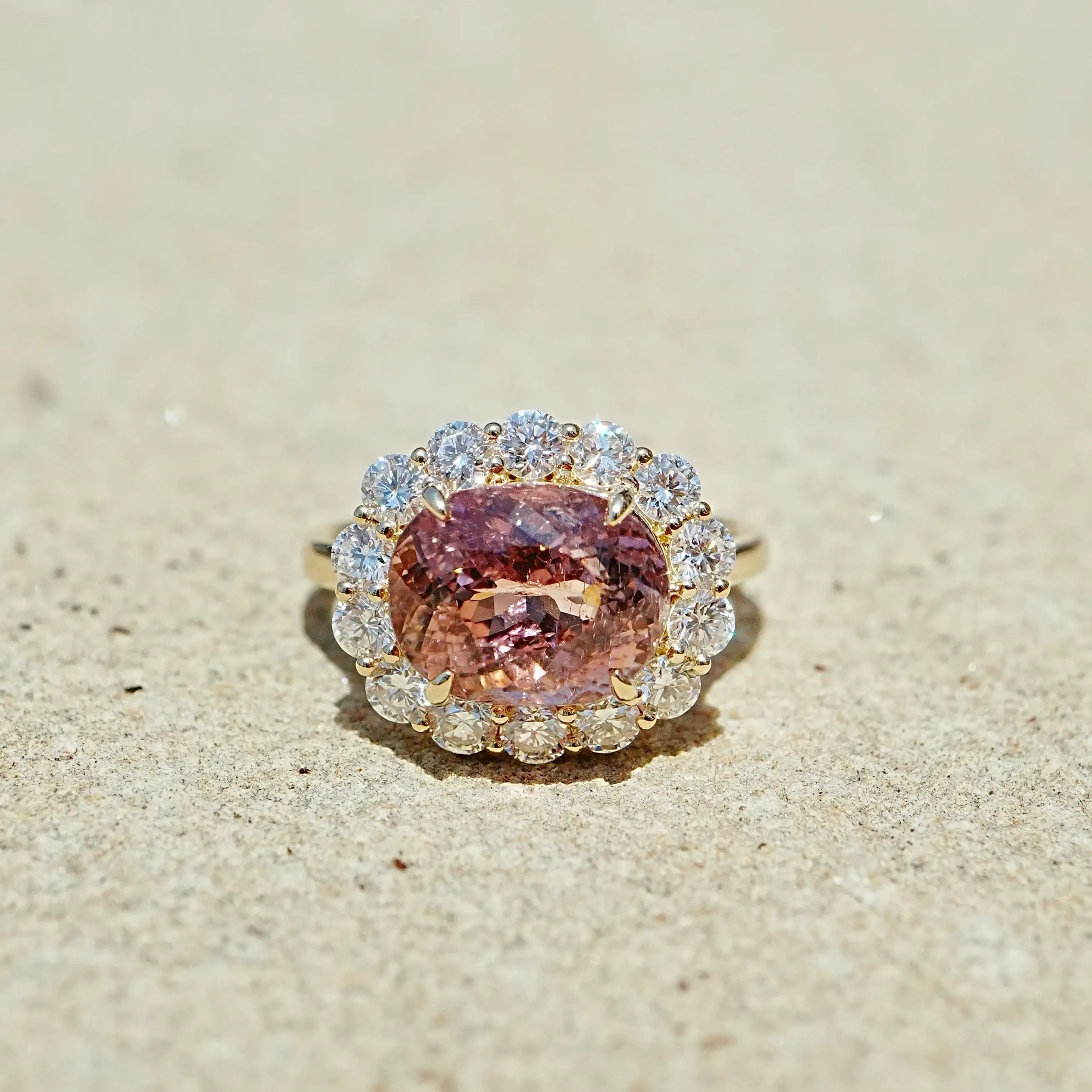 Eden Halo 6.06 ctw Natural Tourmaline & Lab Diamond East-West Ring in 14k yellow gold (One-of-a-Kind)