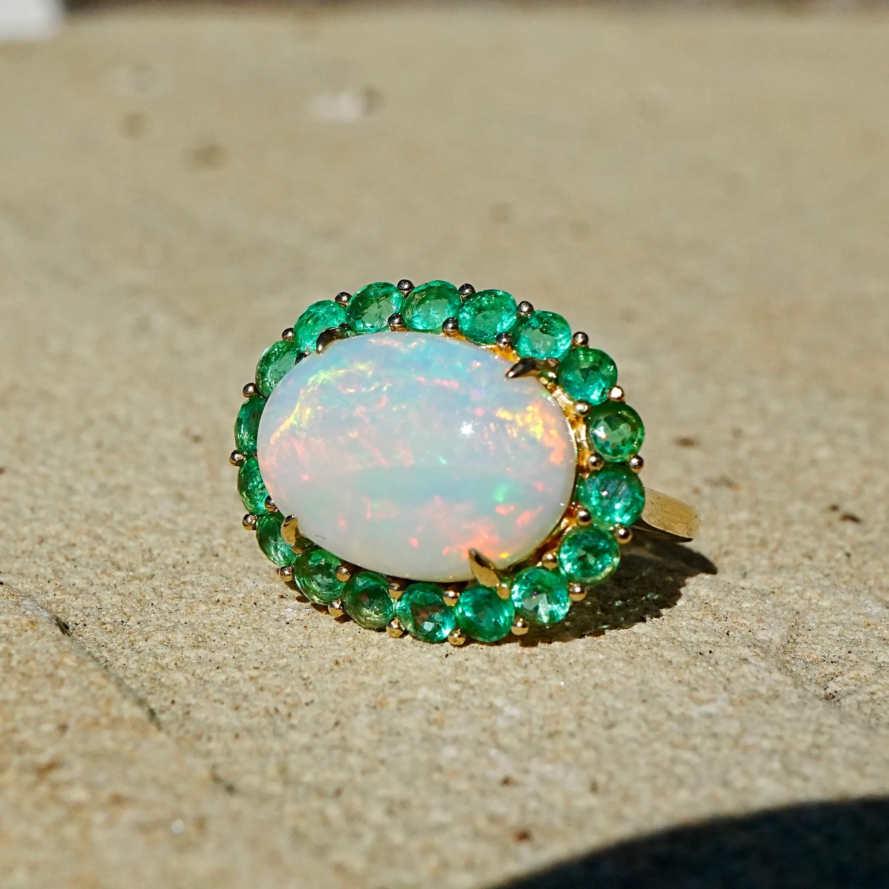 Kai Fine Jewelry Eden Halo 9.40 ctw Natural Opal & Emerald East-West Ring Size7 (One-of-a-Kind)
