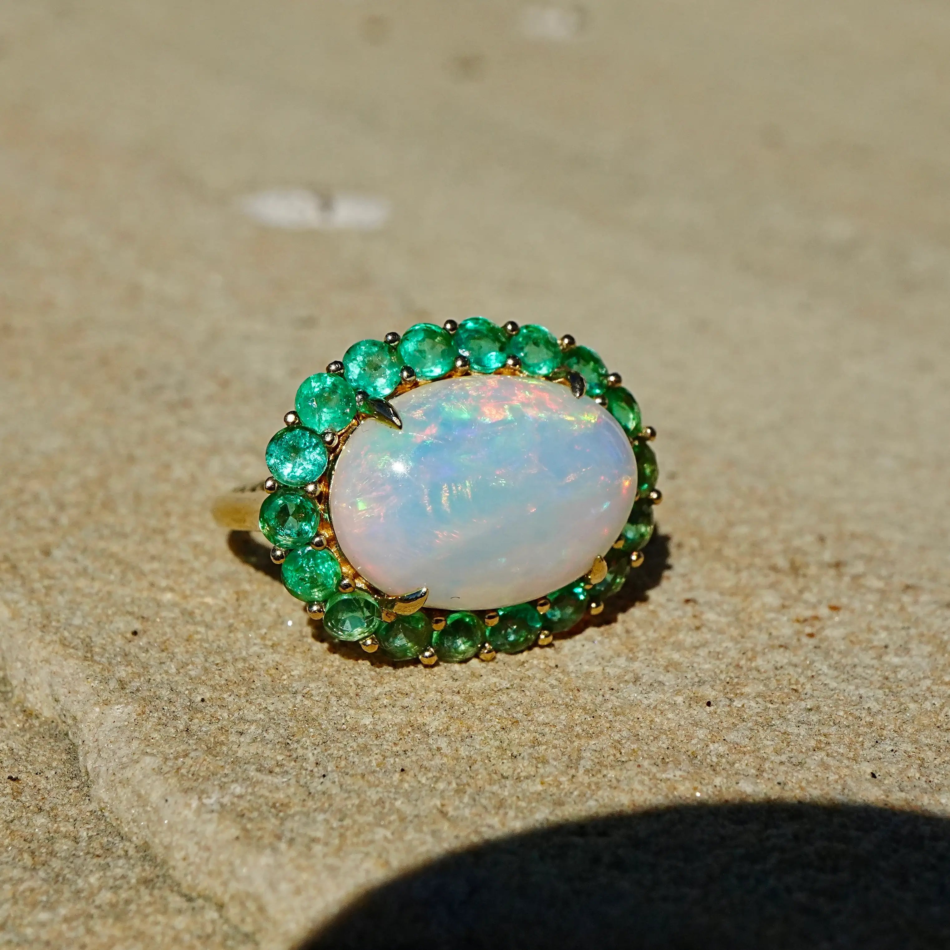 Kai Fine Jewelry Eden Halo 9.40 ctw Natural Opal & Emerald East-West Ring Size7 (One-of-a-Kind)