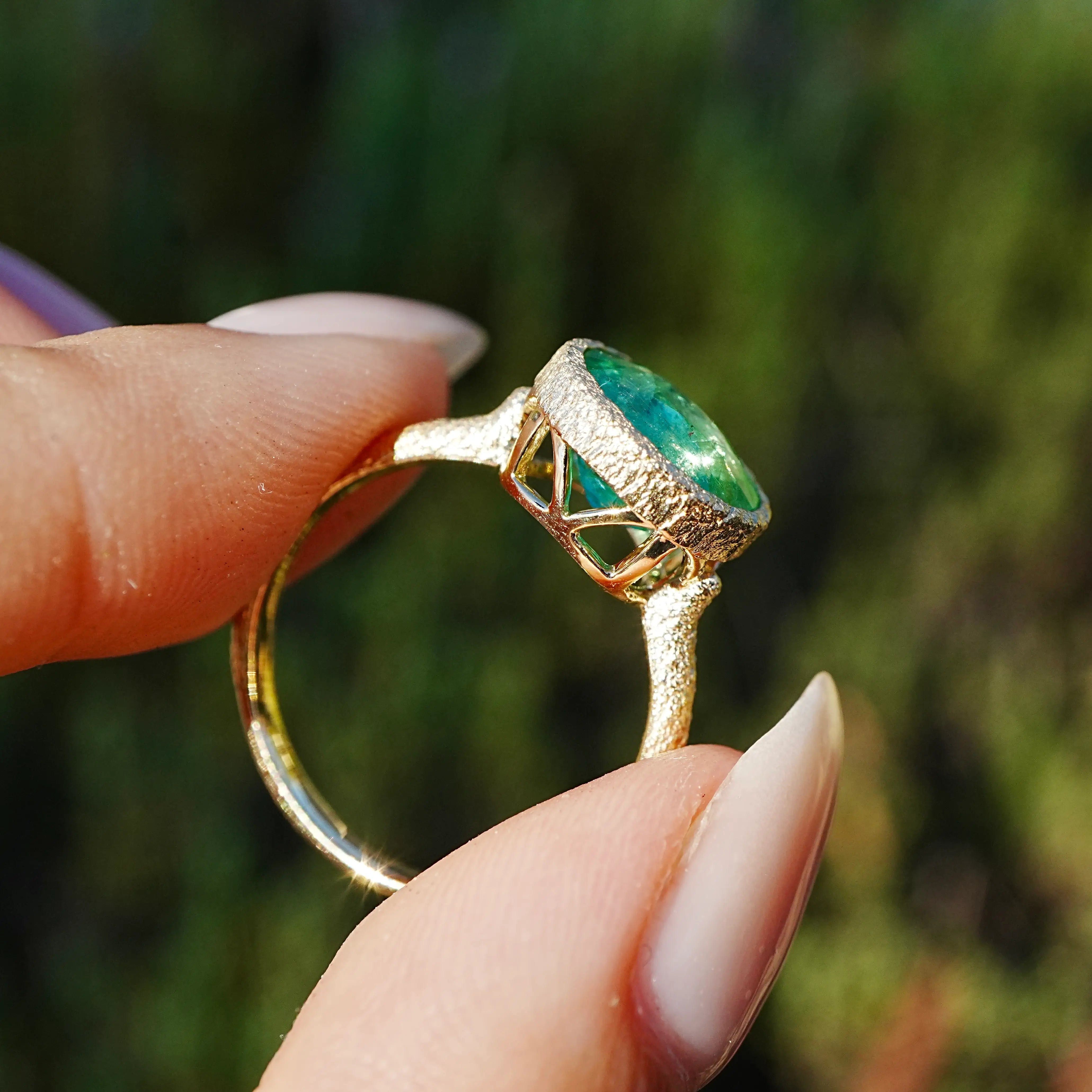 14k yellow gold Aria Arch 2.95ct Natural Green Tourmaliine Ring (One-of-a-Kind) in size 7