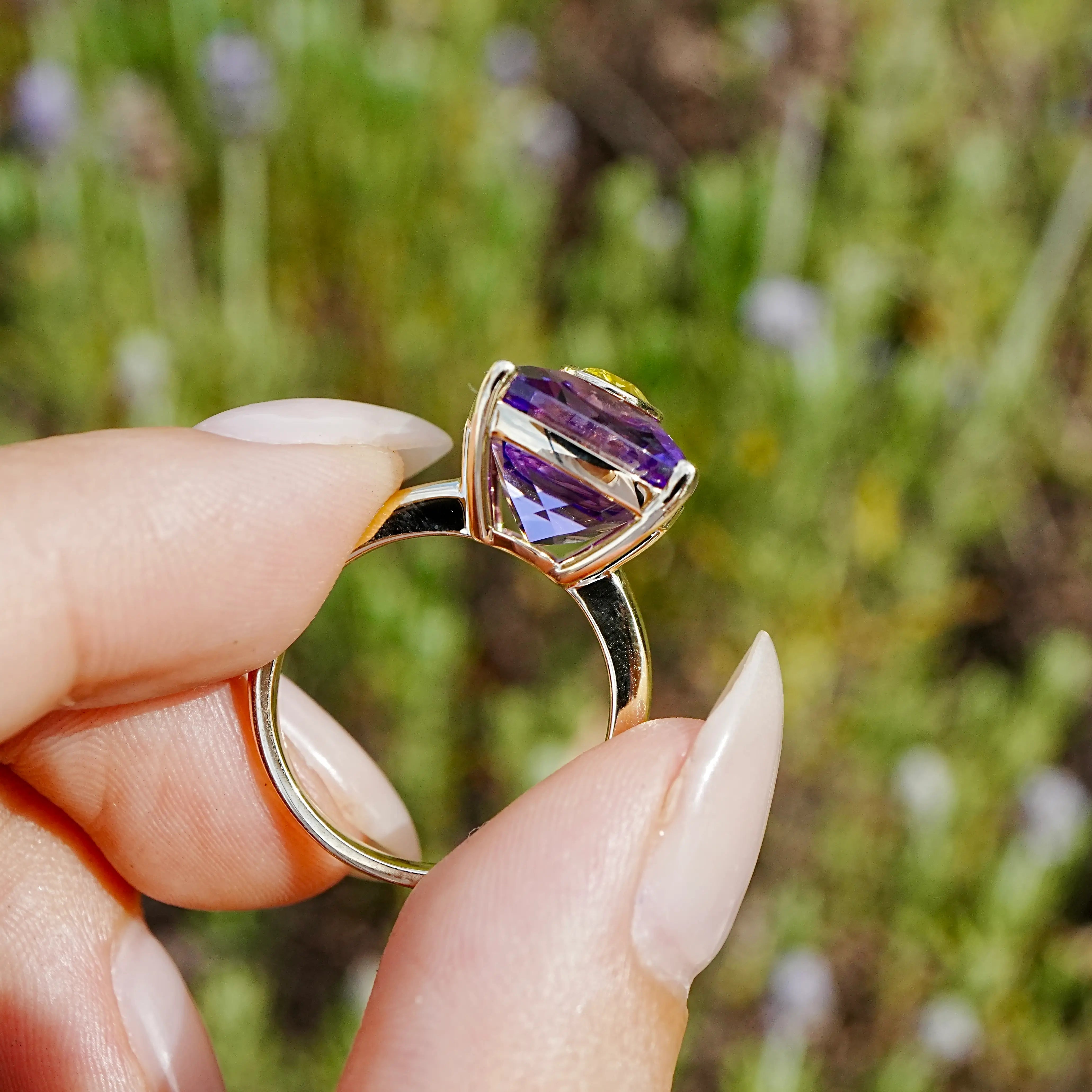 14k yellow gold Inner Light 10.90 ctw Natural Amethyst & Yellow Sapphire Ring (One-of-a-Kind)