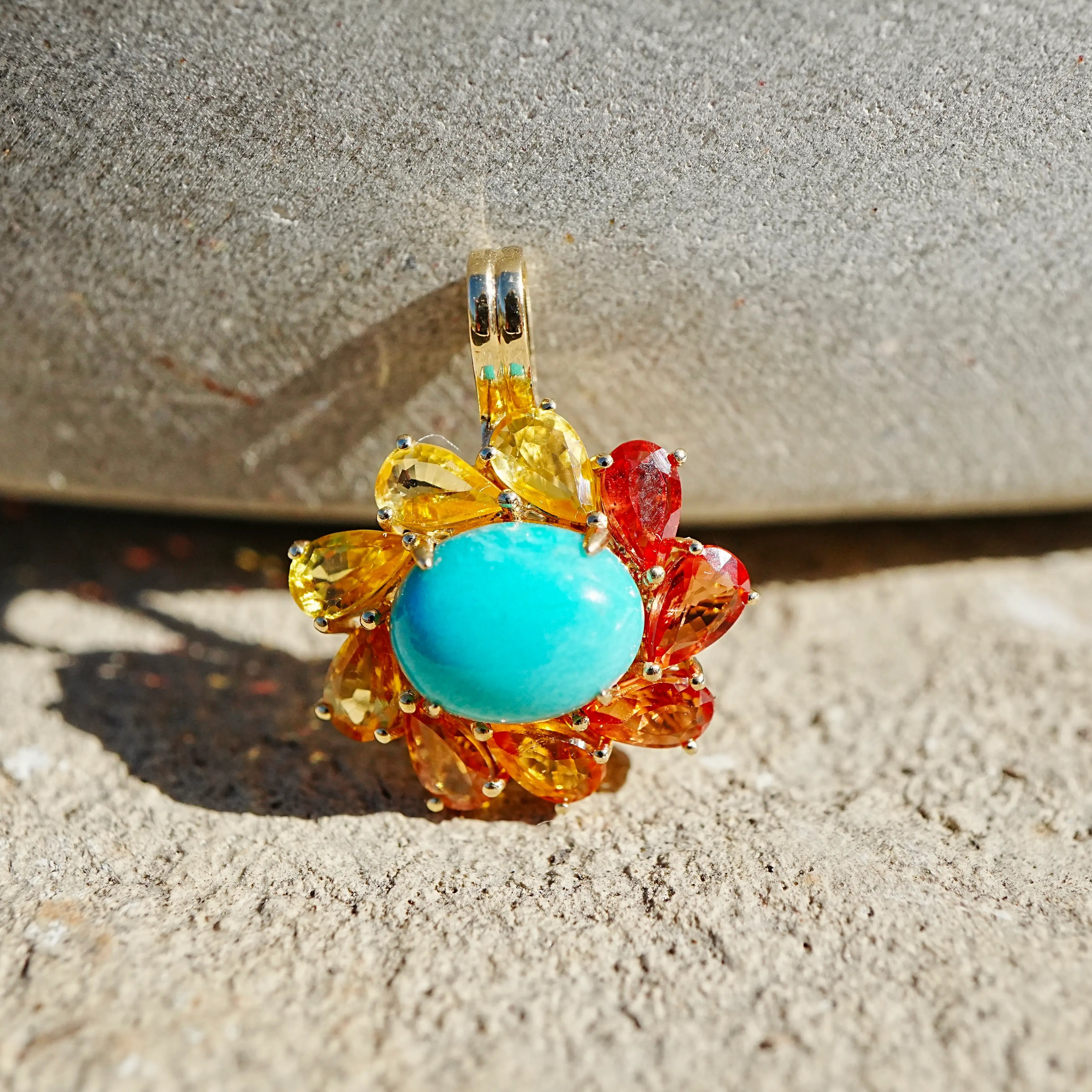 Sunset Halo 4.15ctw Natural Turquoise & Sapphire Diamond Lock Paperclip Chain Necklace (One-of-a-Kind)