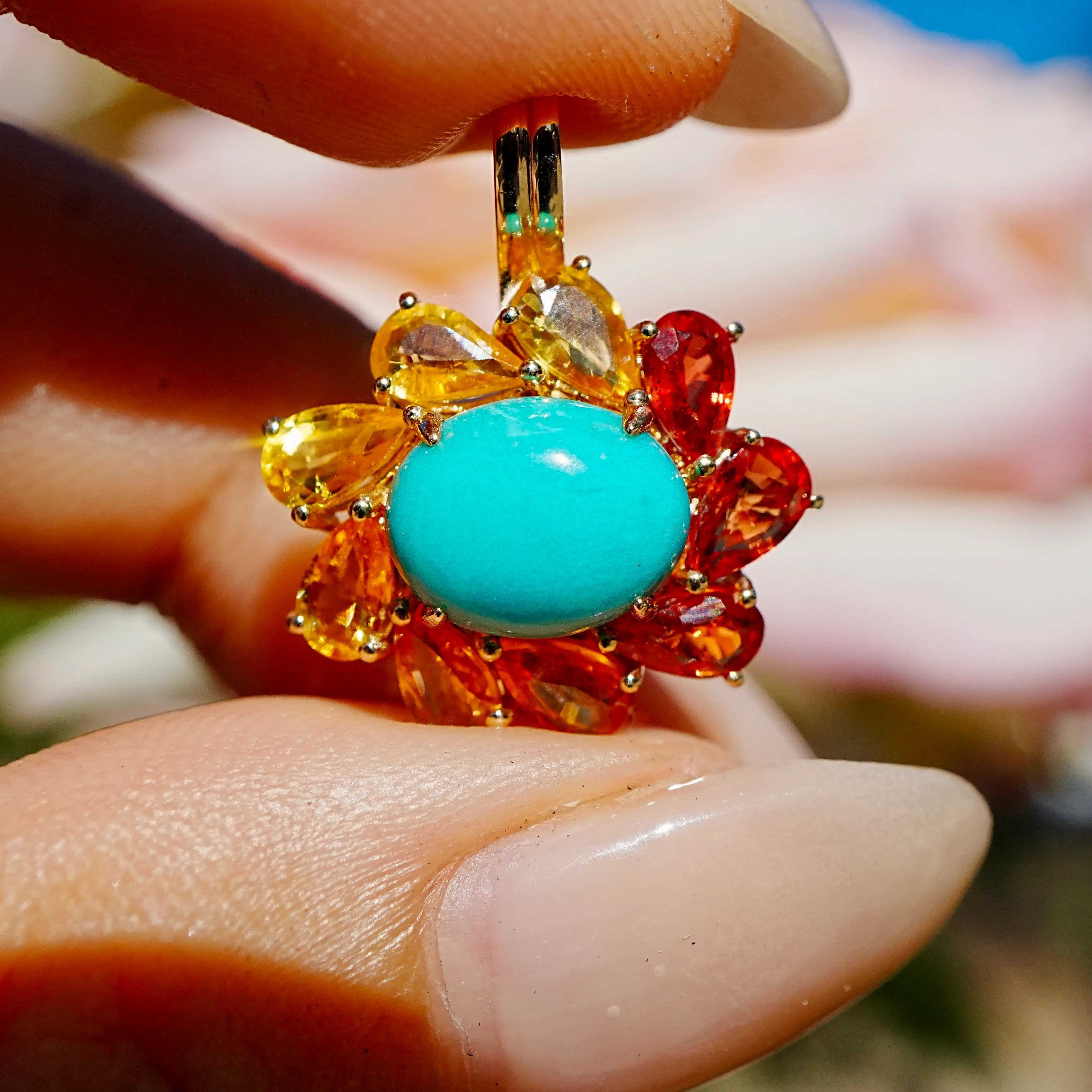 Sunset Halo 4.15ctw Natural Turquoise & Sapphire Diamond Lock Paperclip Chain Necklace (One-of-a-Kind)