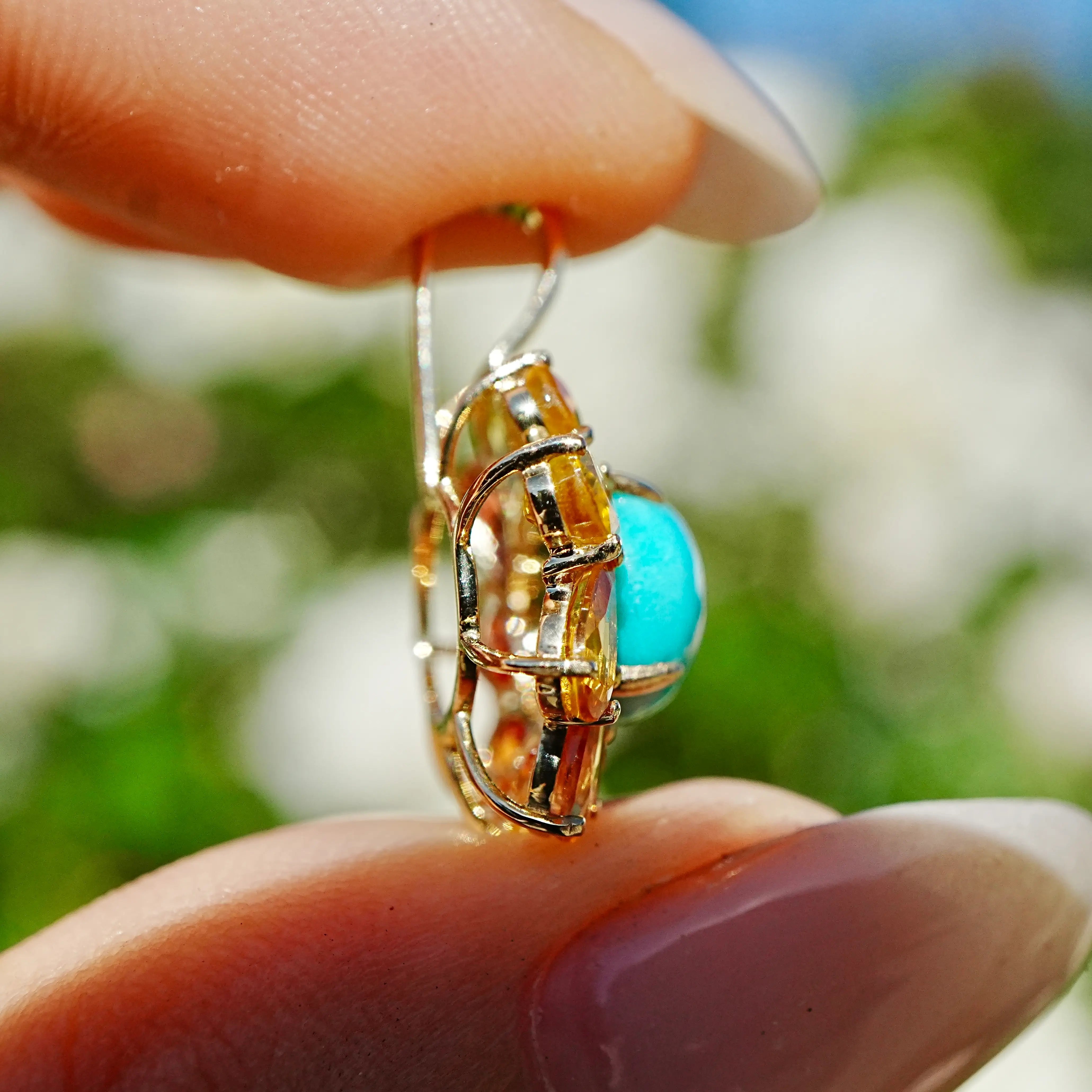 Sunset Halo 4.15ctw Natural Turquoise & Sapphire Diamond Lock Paperclip Chain Necklace (One-of-a-Kind)