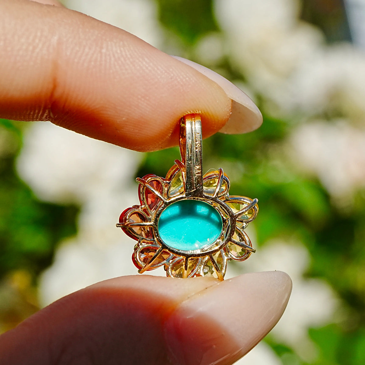 Sunset Halo 4.15ctw Natural Turquoise & Sapphire Diamond Lock Paperclip Chain Necklace (One-of-a-Kind)