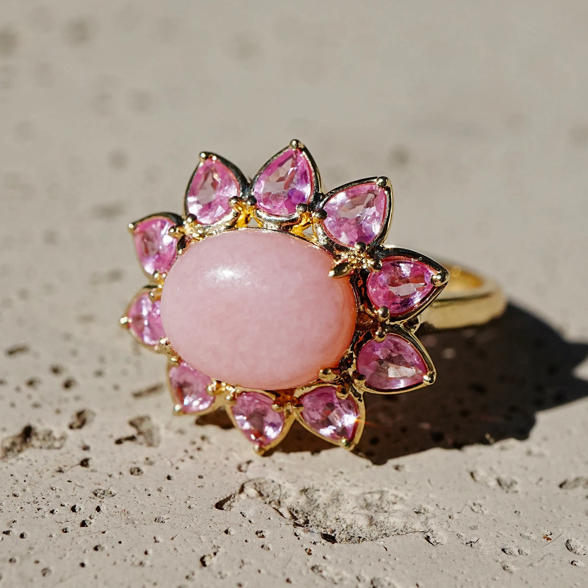 Bloom Halo 4.20ctw Natural Pink Opal & Pink Sapphire East-West Ring (One-of-a-Kind)