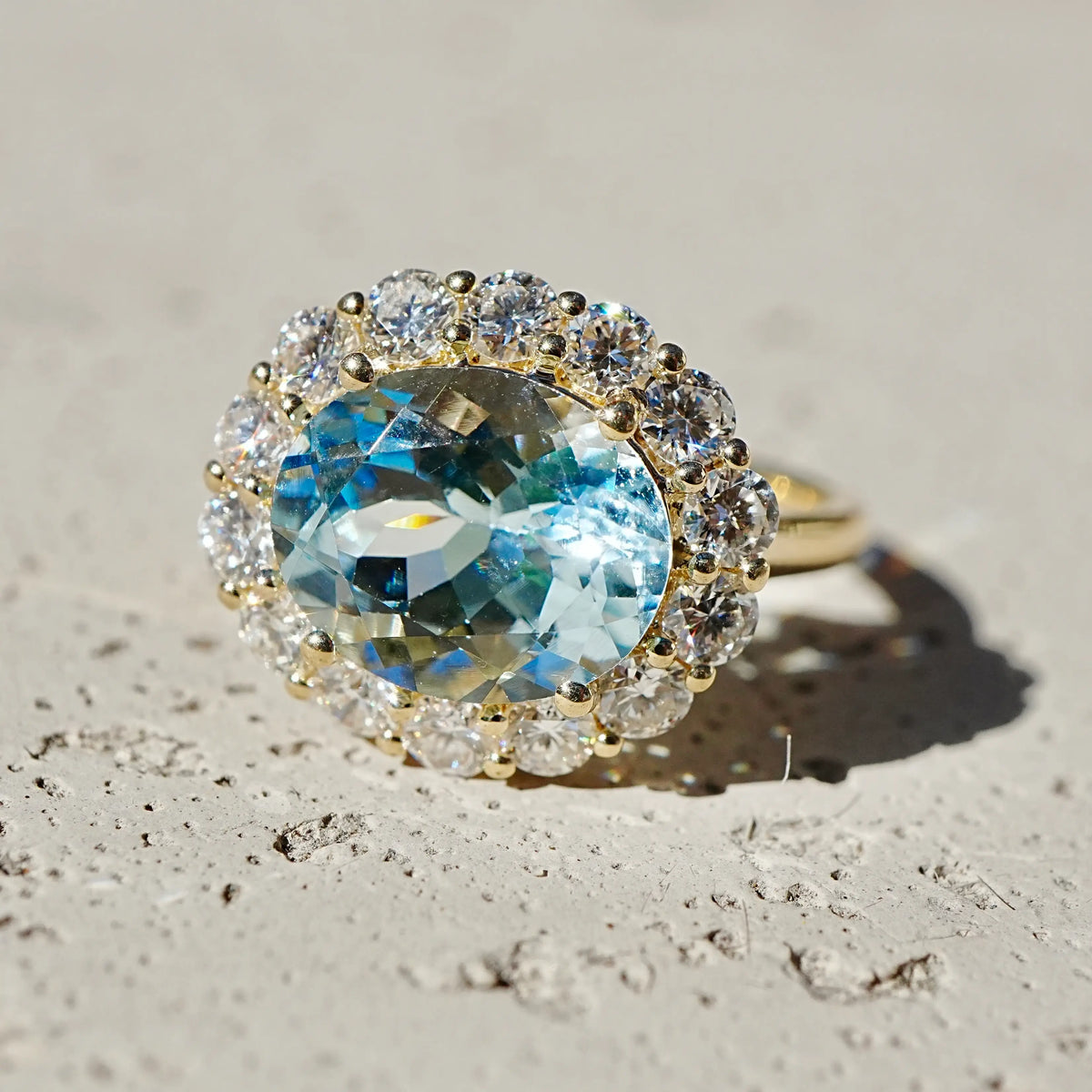 Eden Halo 4.34 ctw AIGS Certified Natural Aquamarine & Lab Diamond East-West Ring (One-of-a-Kind)