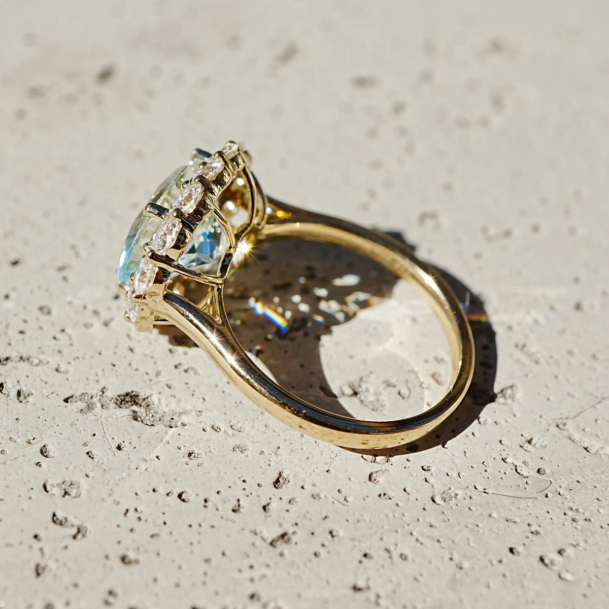 Eden Halo 4.34 ctw AIGS Certified Natural Aquamarine & Lab Diamond East-West Ring (One-of-a-Kind)