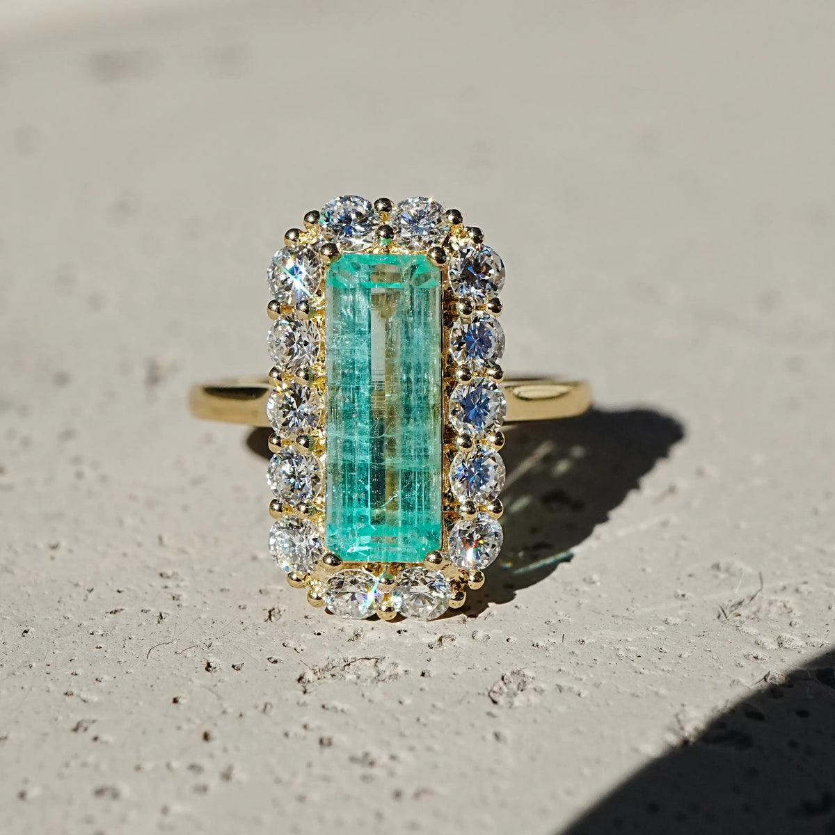 Eden Halo 3.69 ctw Natural Vanadium Beryl & Lab Diamond Ring (One-of-a-Kind)