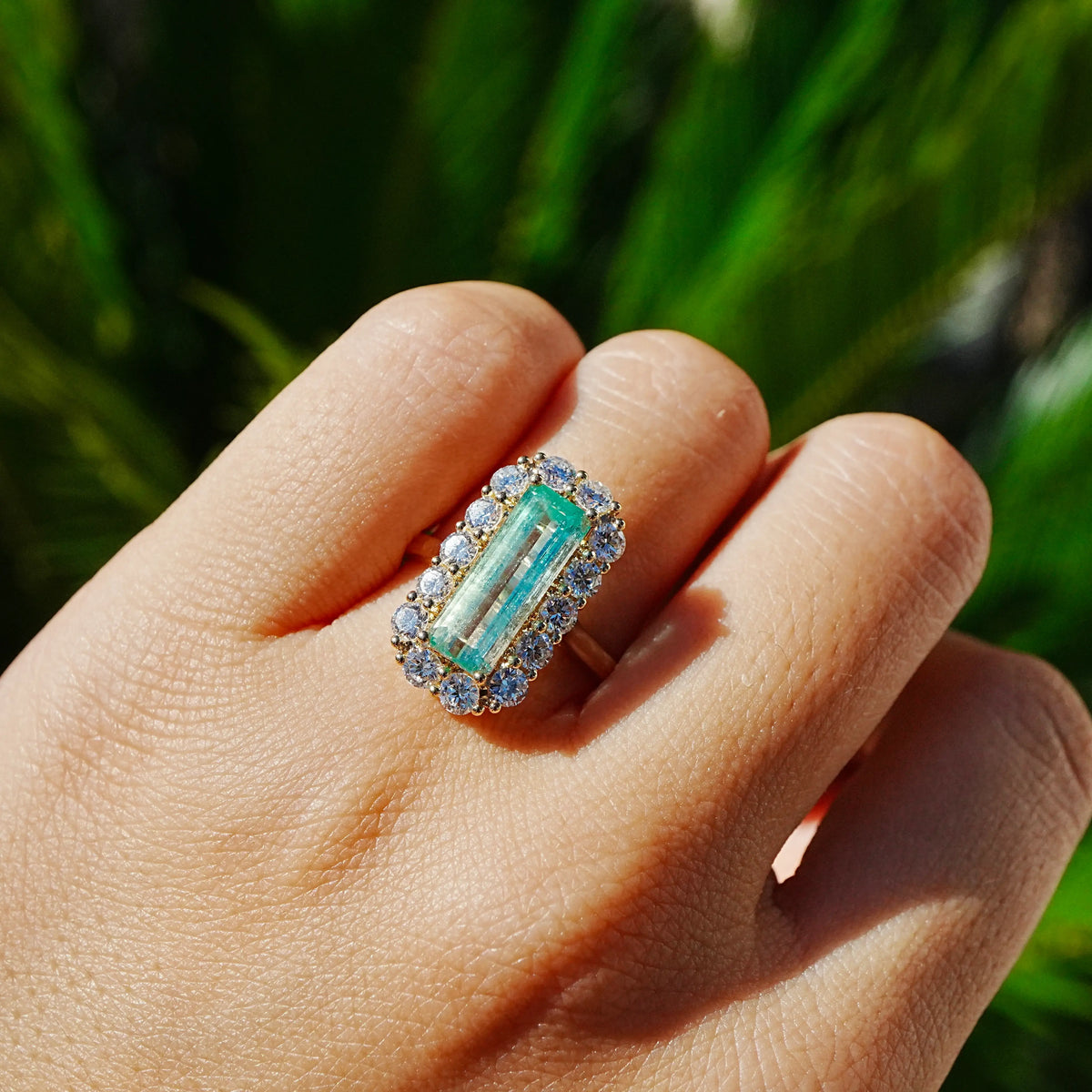 Eden Halo 3.69 ctw Natural Vanadium Beryl & Lab Diamond Ring (One-of-a-Kind)