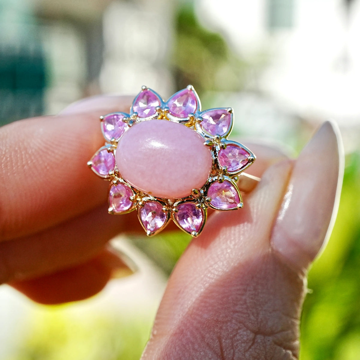 Bloom Halo 4.20ctw Natural Pink Opal & Pink Sapphire East-West Ring (One-of-a-Kind)