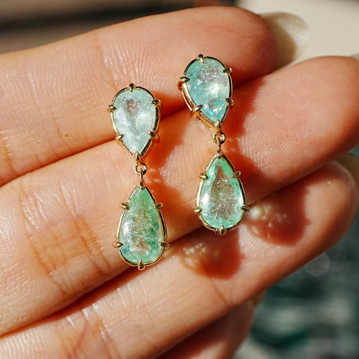 14k yellow gold Aurea AIGS Certified 3.41 ctw Natural Paraiba Tourmaline Drop Earrings (One-of-a-Kind)
