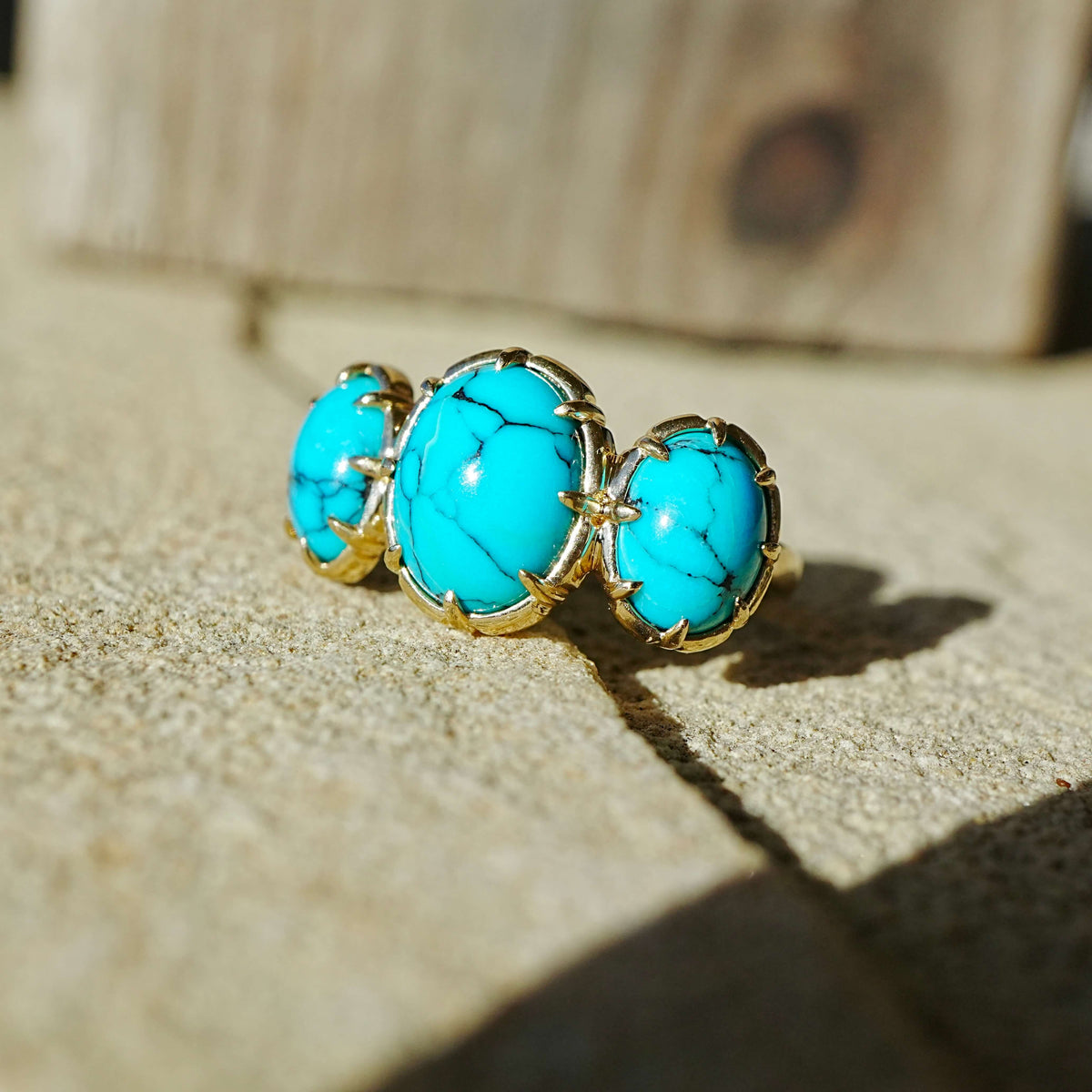 Aurea 3.60 ctw Natural Turquoise Three-Stone Ring (One-of-a-Kind)