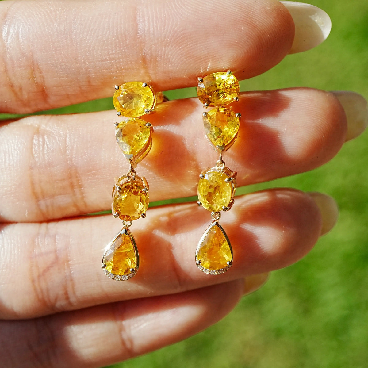 Garden Melody 6.54 ctw Natural Yellow Sapphire & Diamond Drop Earrings (One-of-a-Kind)