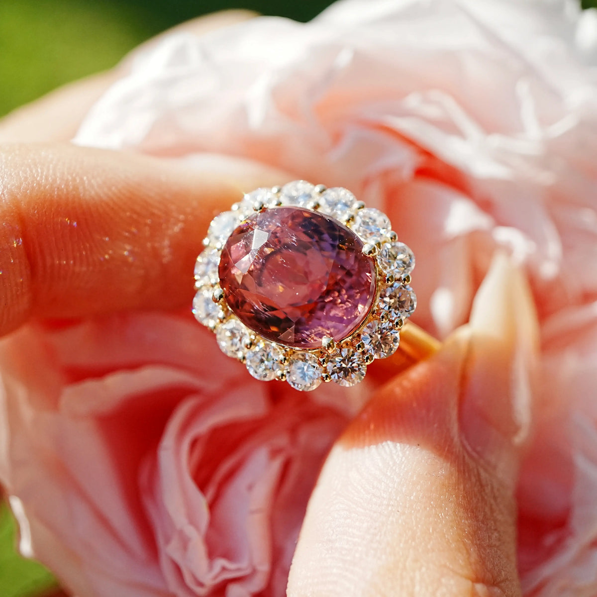 Eden Halo 6.63 ctw Natural Tourmaline & Lab Diamond East-West Ring (One-of-a-Kind)
