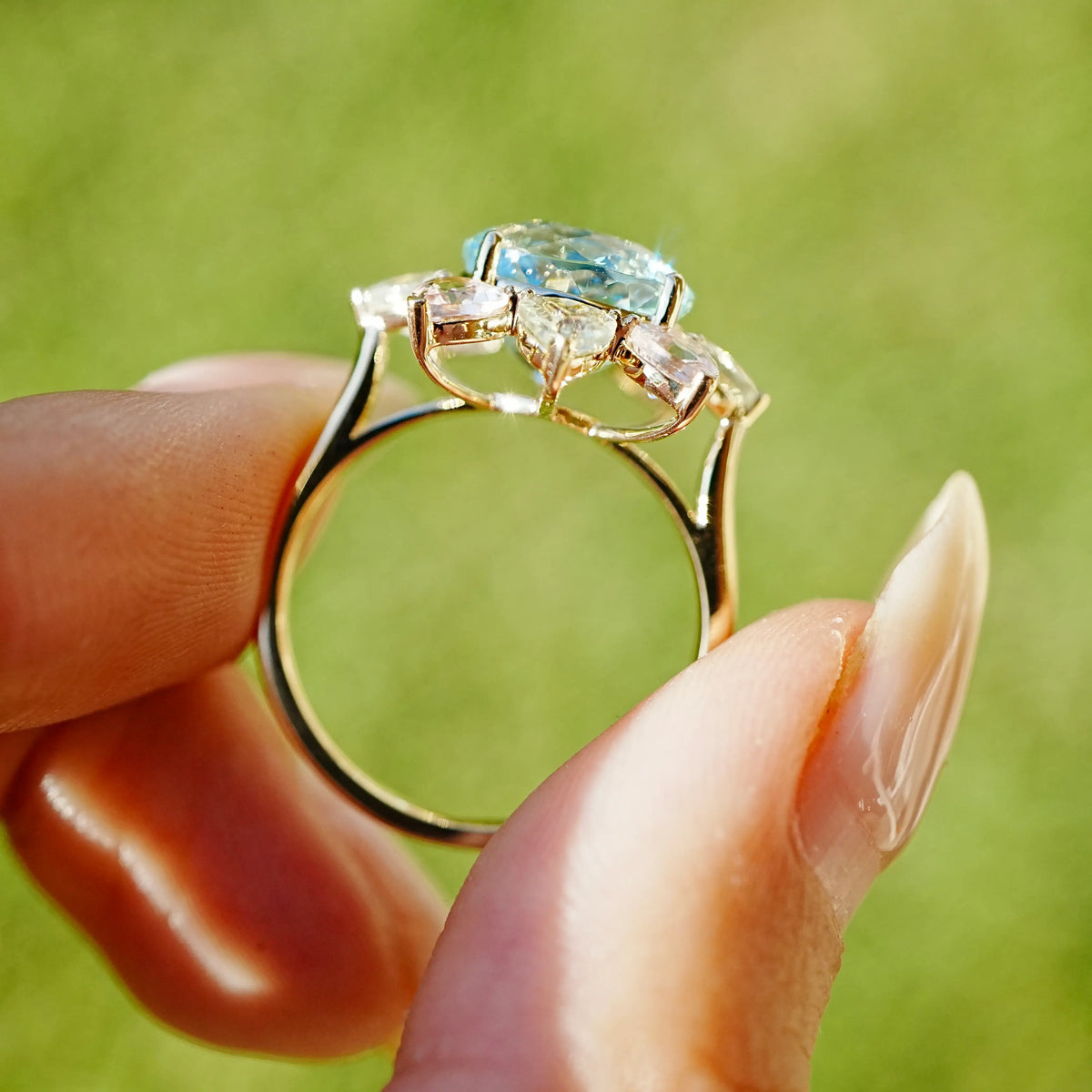 Bloom Halo 4.80 ctw Aquamarine & Pastel Tourmaline Ring (One-of-a-Kind)