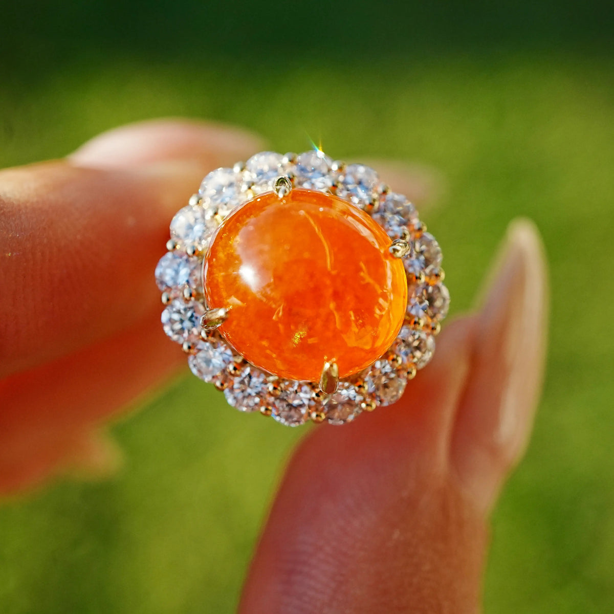 Eden Halo 12.02 ctw Natural Fanta Spessartine Garnet & Lab Diamond Ring (One-of-a-Kind)
