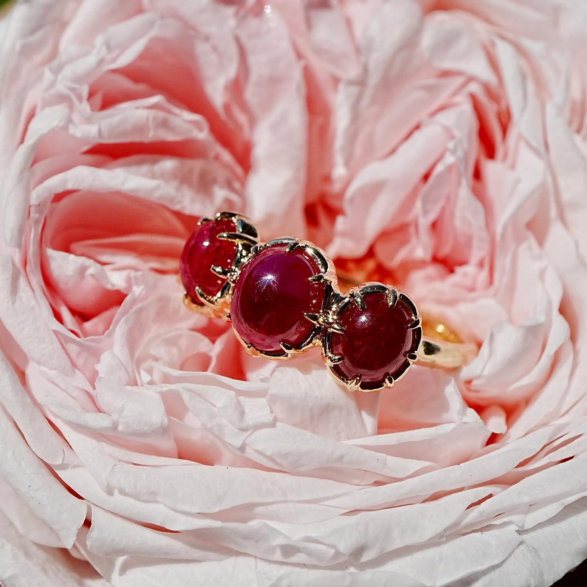 14k yellow gold Aurea 3.46ct Natural Ruby Three-Stone Ring (One-of-a-Kind)
