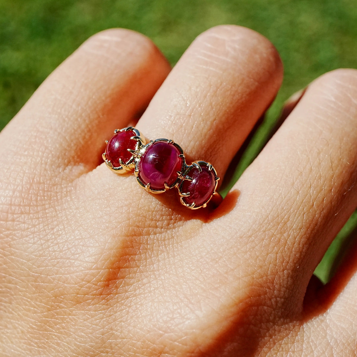 14k yellow gold Aurea 3.46ct Natural Ruby Three-Stone Ring (One-of-a-Kind)