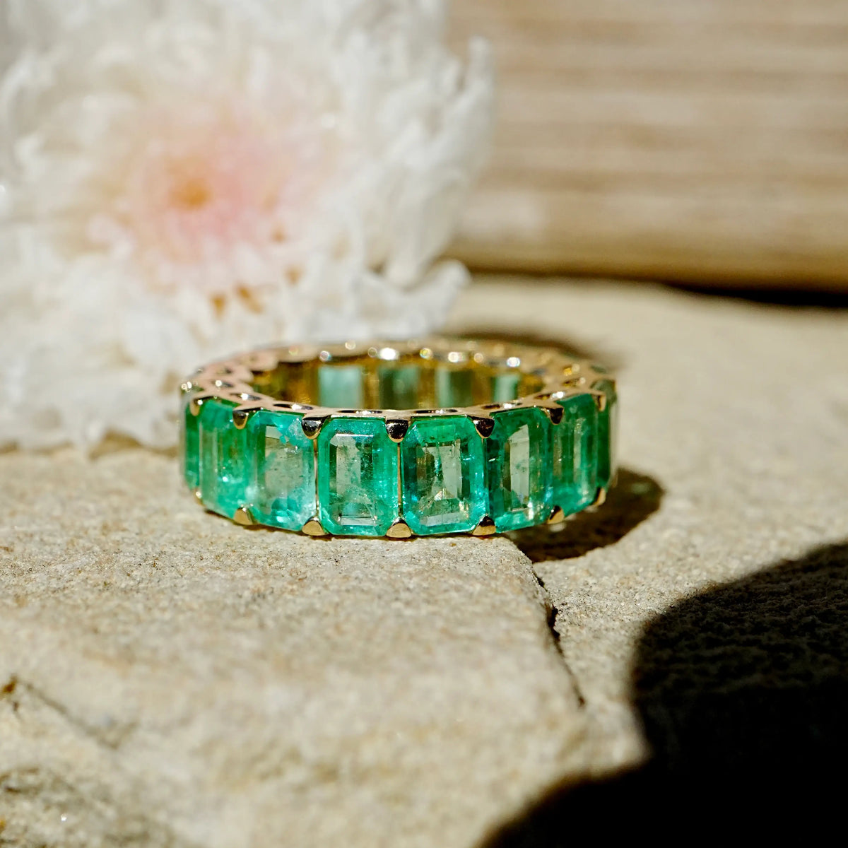 14k yellow gold Nora 8.50 ctw Natural Emerald Eternity Ring (One-of-a-Kind)