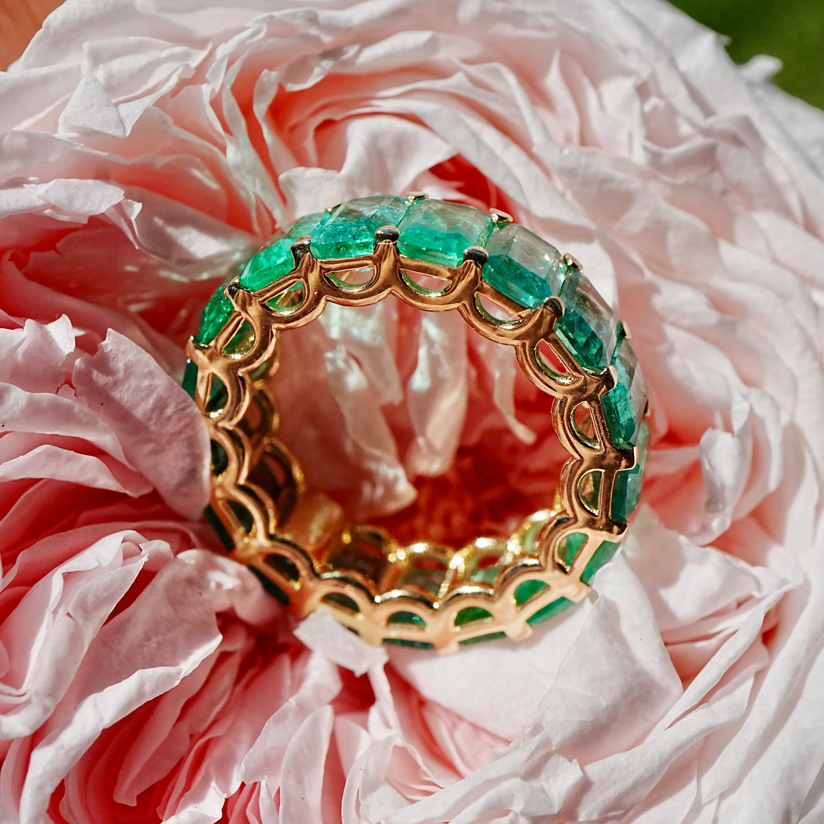 14k yellow gold Nora 8.50 ctw Natural Emerald Eternity Ring (One-of-a-Kind)