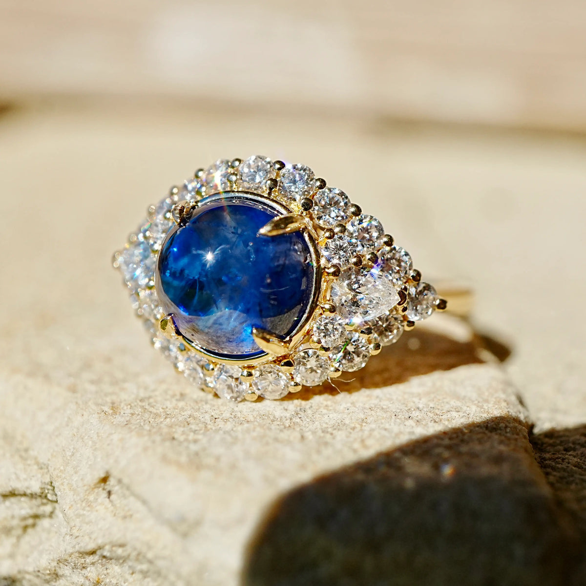 (SOLD) Aegis Eye 6.03 ctw Natural Sapphire & Lab Grown Diamond Ring (One-of-a-Kind)