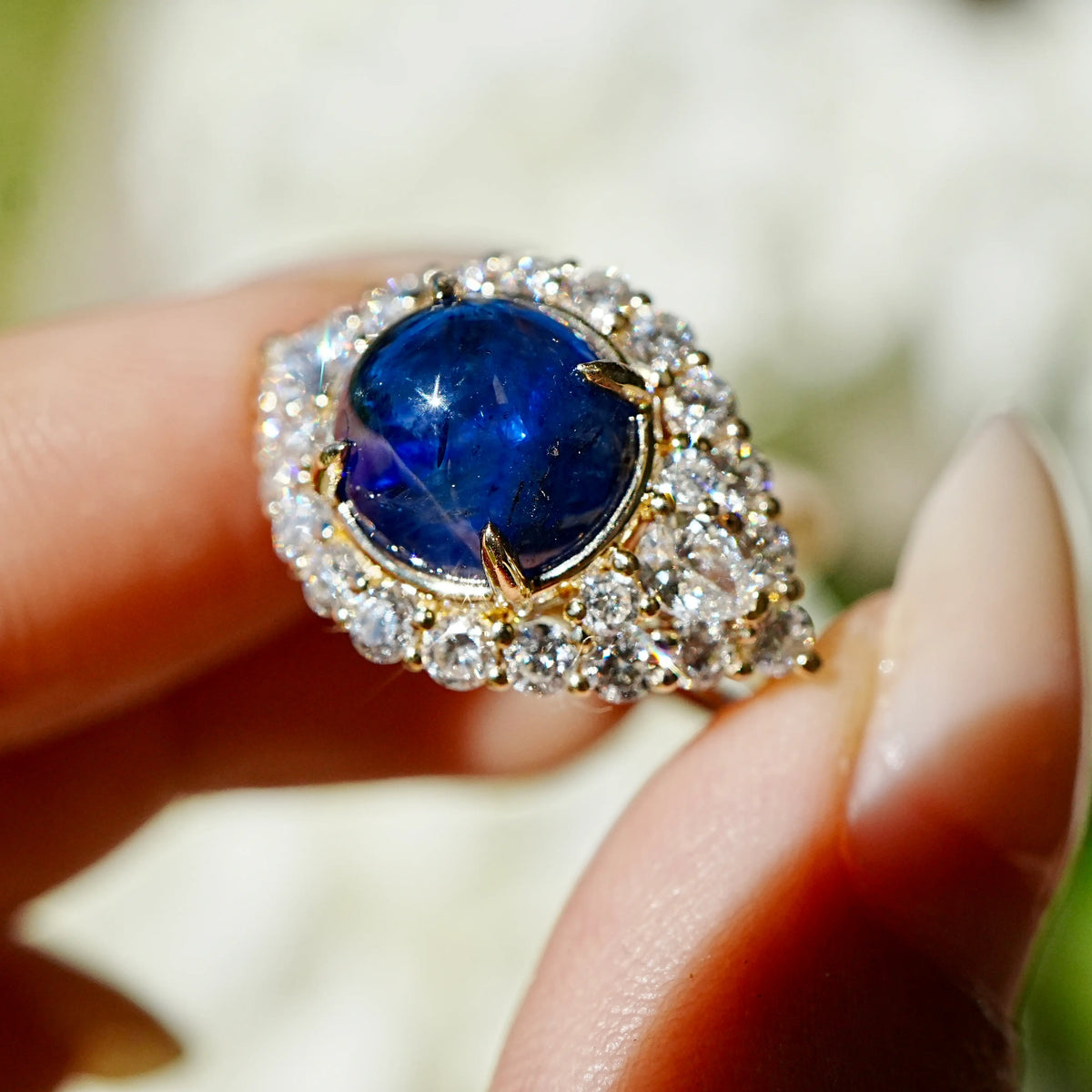 (SOLD) Aegis Eye 6.03 ctw Natural Sapphire & Lab Grown Diamond Ring (One-of-a-Kind)