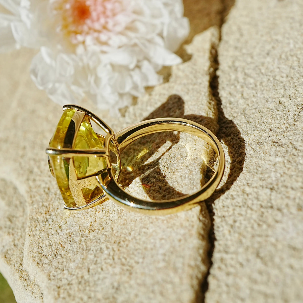 14k solid yellow gold Inner Light 10.80 ctw Natural Citrine & Emerald Ring (One-of-a-Kind)