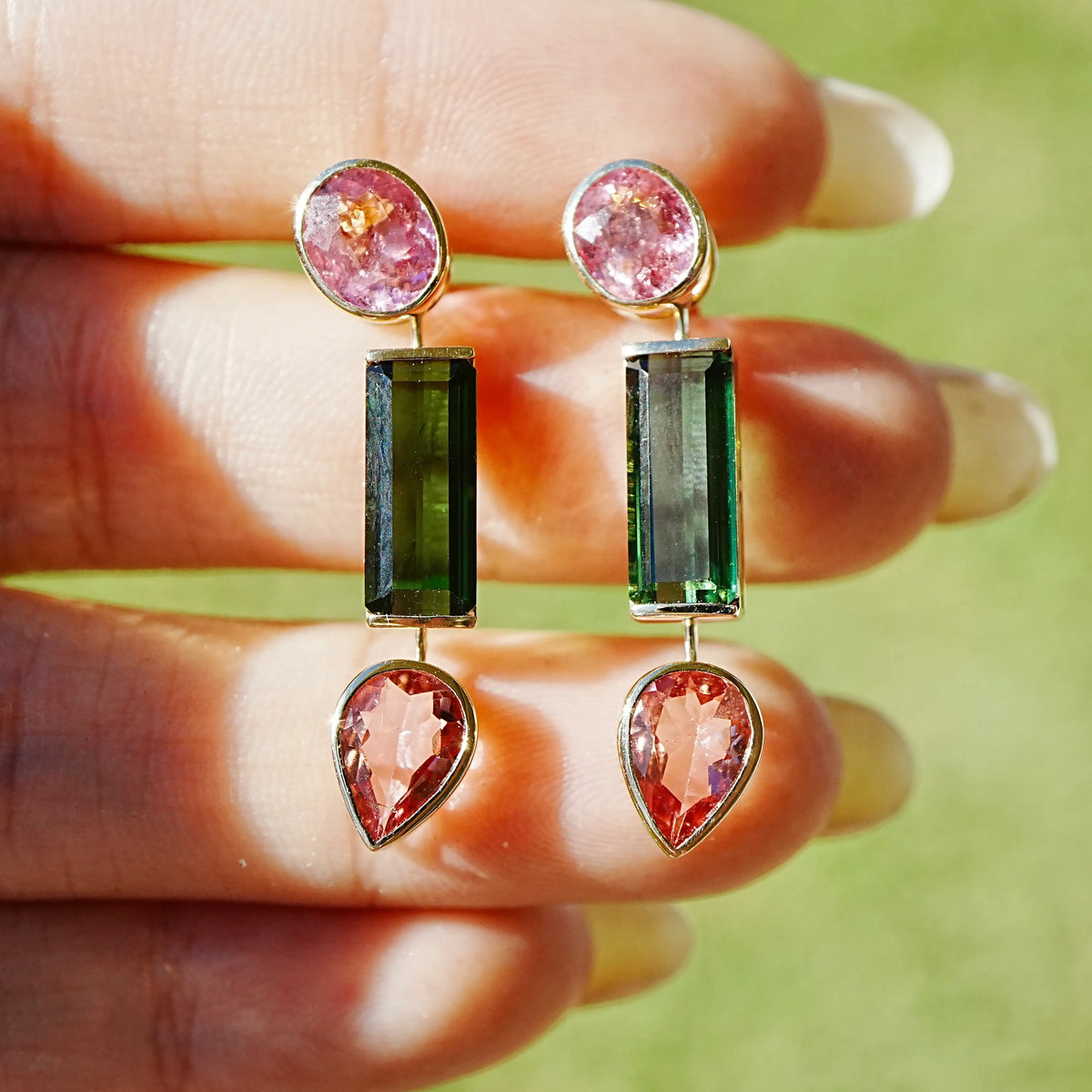 14k solid yellow gold The Garland 7.51 ctw Natural Tourmaline Drop Earrings (One-of-a-Kind)