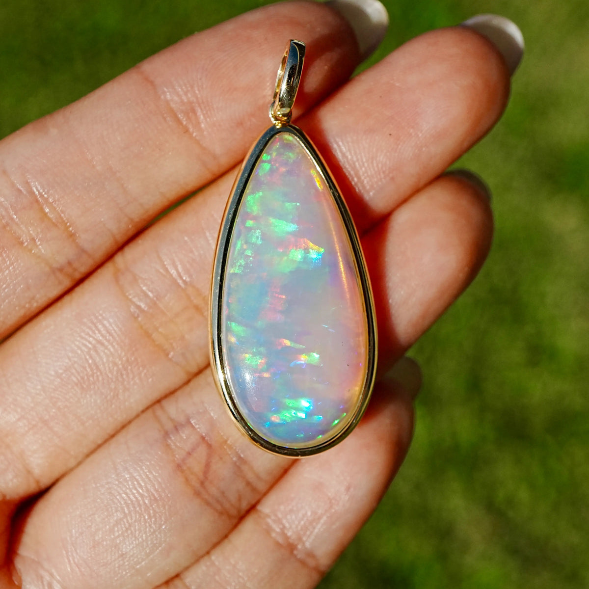 14k yellow gold Vivid Glance 11.15 ctw Natural Opal Diamond Lock Paperclip Chain Necklace (One-of-a-Kind)