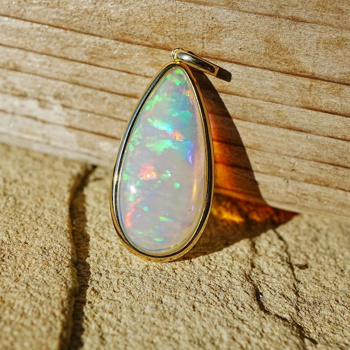 14k yellow gold Vivid Glance 11.15 ctw Natural Opal Diamond Lock Paperclip Chain Necklace (One-of-a-Kind)