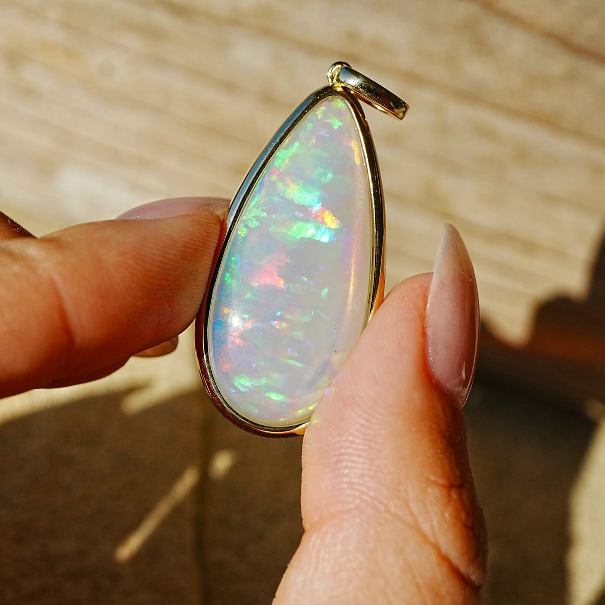 14k yellow gold Vivid Glance 11.15 ctw Natural Opal Diamond Lock Paperclip Chain Necklace (One-of-a-Kind)