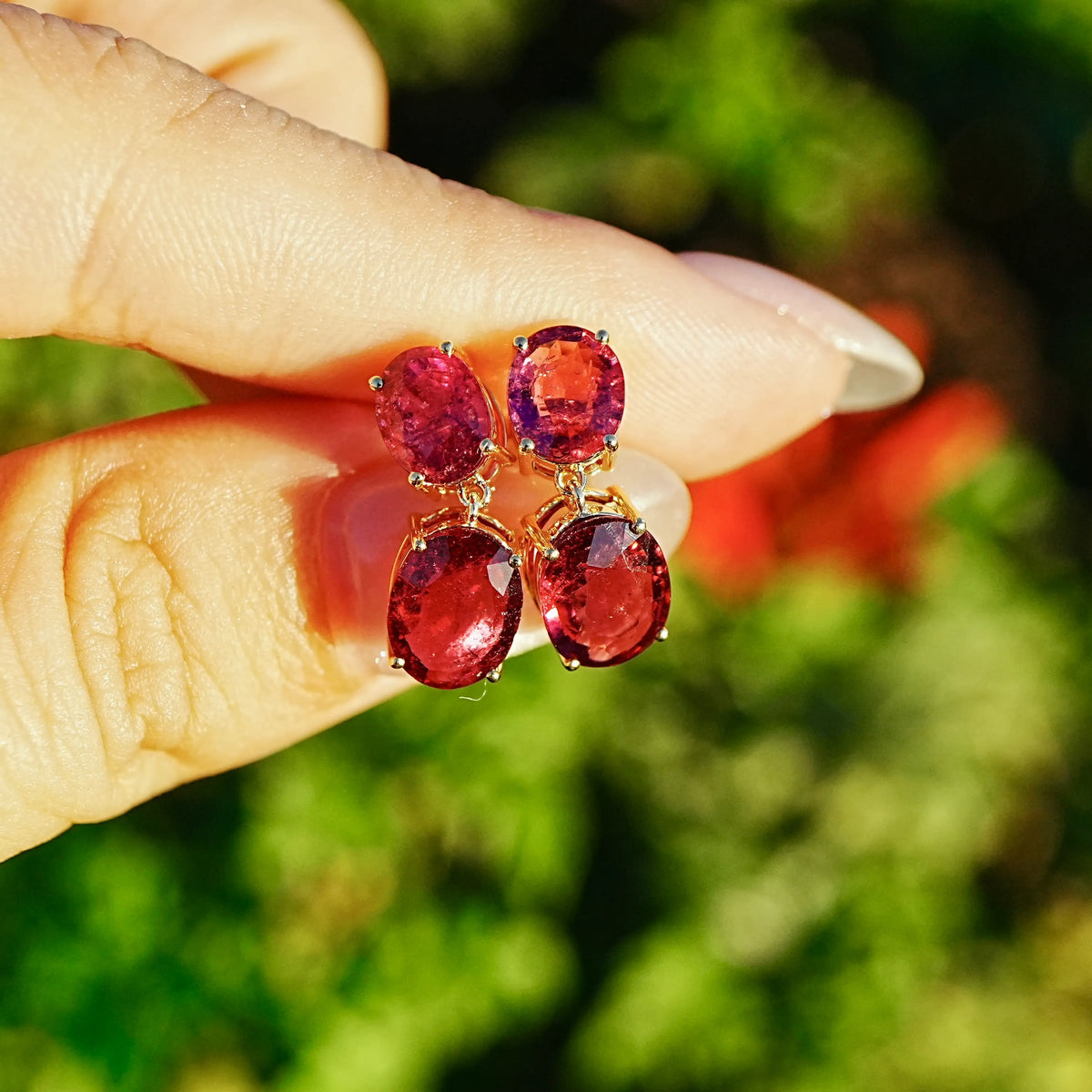 Duet 4.18 ctw Natural Rubellite Drop Earrings (One-of-a-Kind)