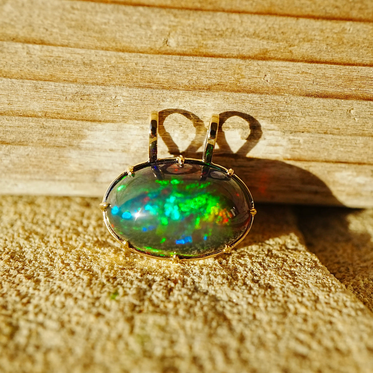 14k yellow gold Vivid Aura 8.35ct Natural Black Opal charm (One-of-a-Kind)