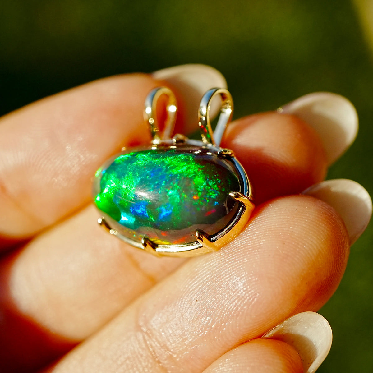 14k yellow gold Vivid Aura 8.35ct Natural Black Opal charm (One-of-a-Kind)