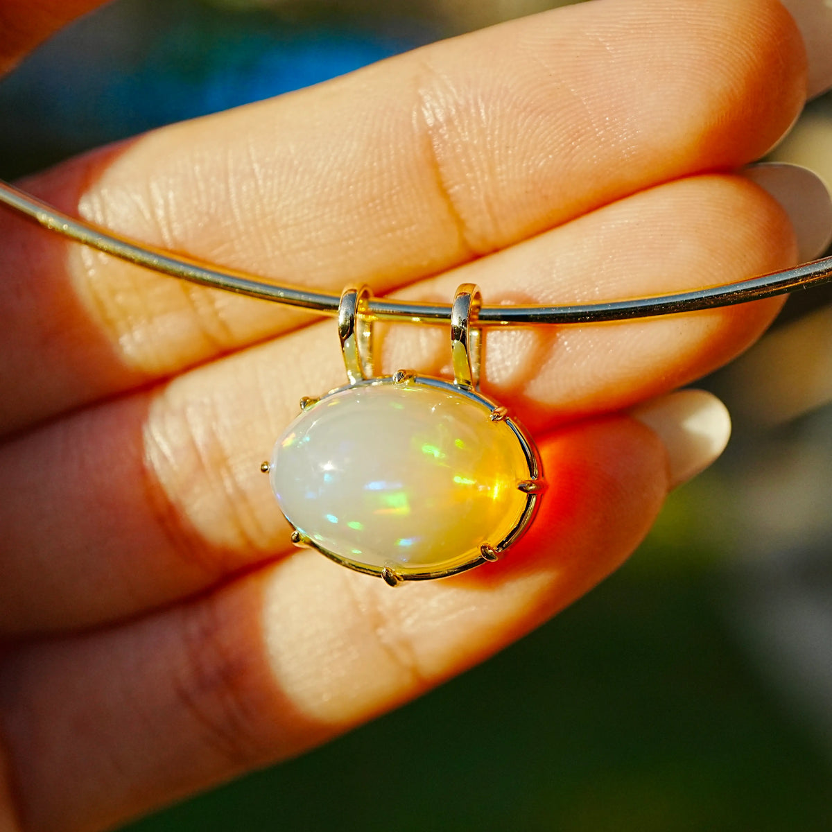 14k yellow gold Vivid Aura 8.61ct Natural Opal Collar Necklace (One-of-a-Kind)