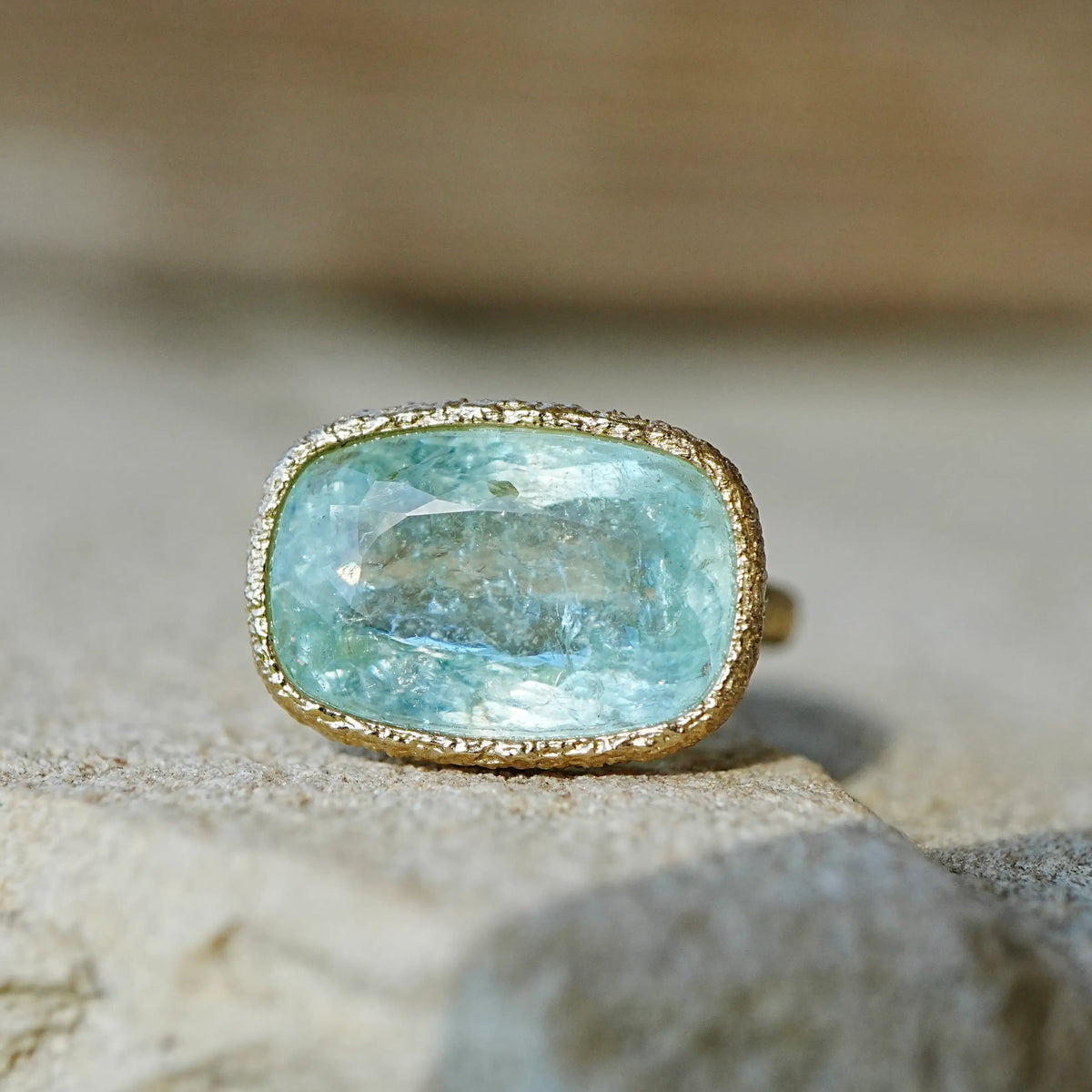 14k yellow gold Aria Arch AIGS Certified 9.47ct Natural Paraiba Tourmaline East-West Ring (One-of-a-Kind)
