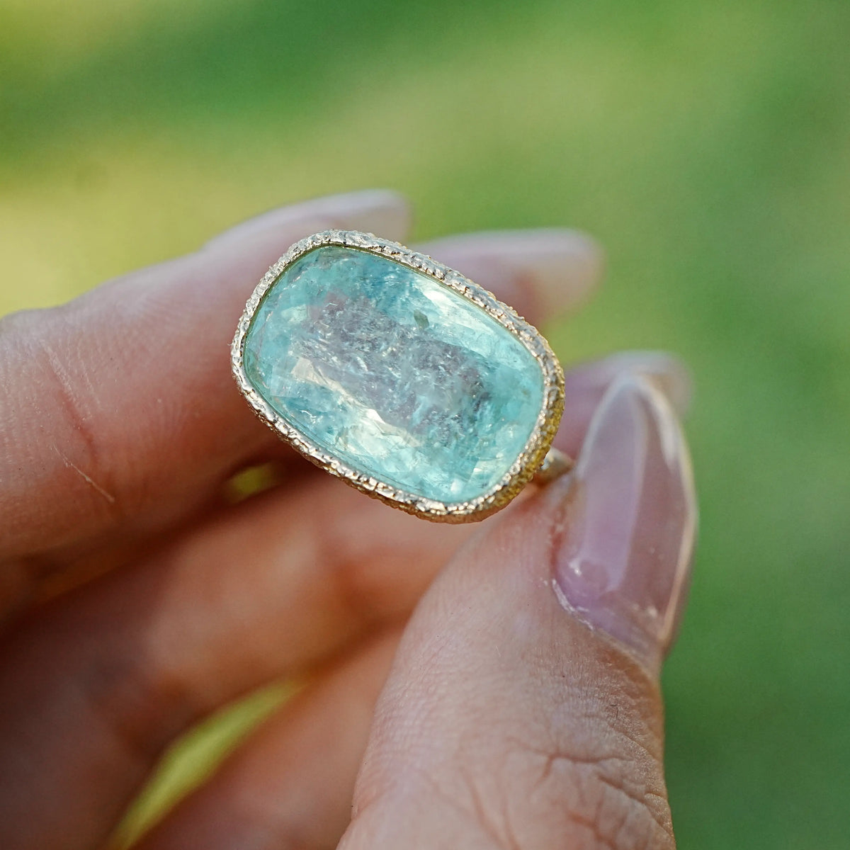 14k yellow gold Aria Arch AIGS Certified 9.47ct Natural Paraiba Tourmaline East-West Ring (One-of-a-Kind)