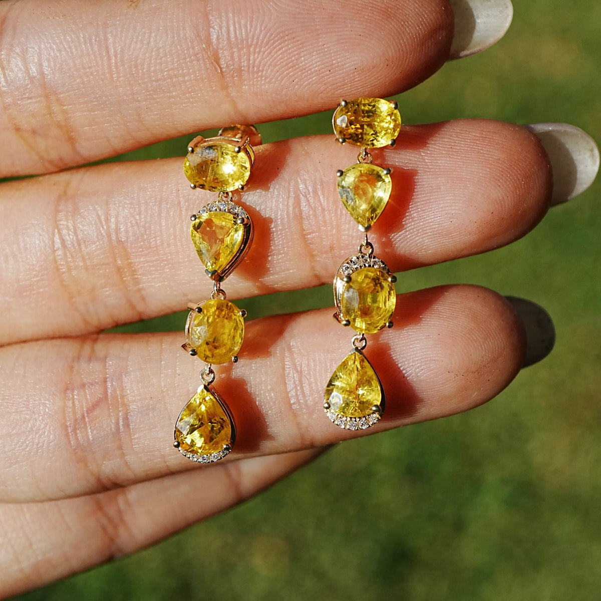 14k yellow gold Garden Melody 6.74 ctw Natural Yellow Sapphire & Diamond Drop Earrings (One-of-a-Kind)