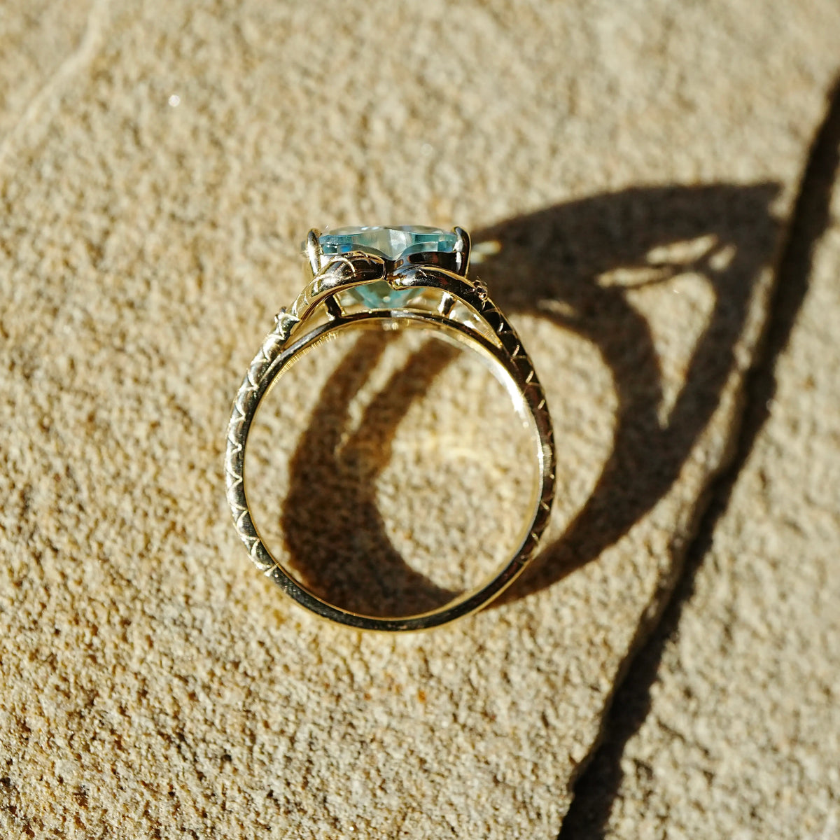 14k yellow gold Serpent Embrace 2.69 ctw Natural Heart Aquamarine, Emerald & Diamond Ring (One-of-a-Kind)