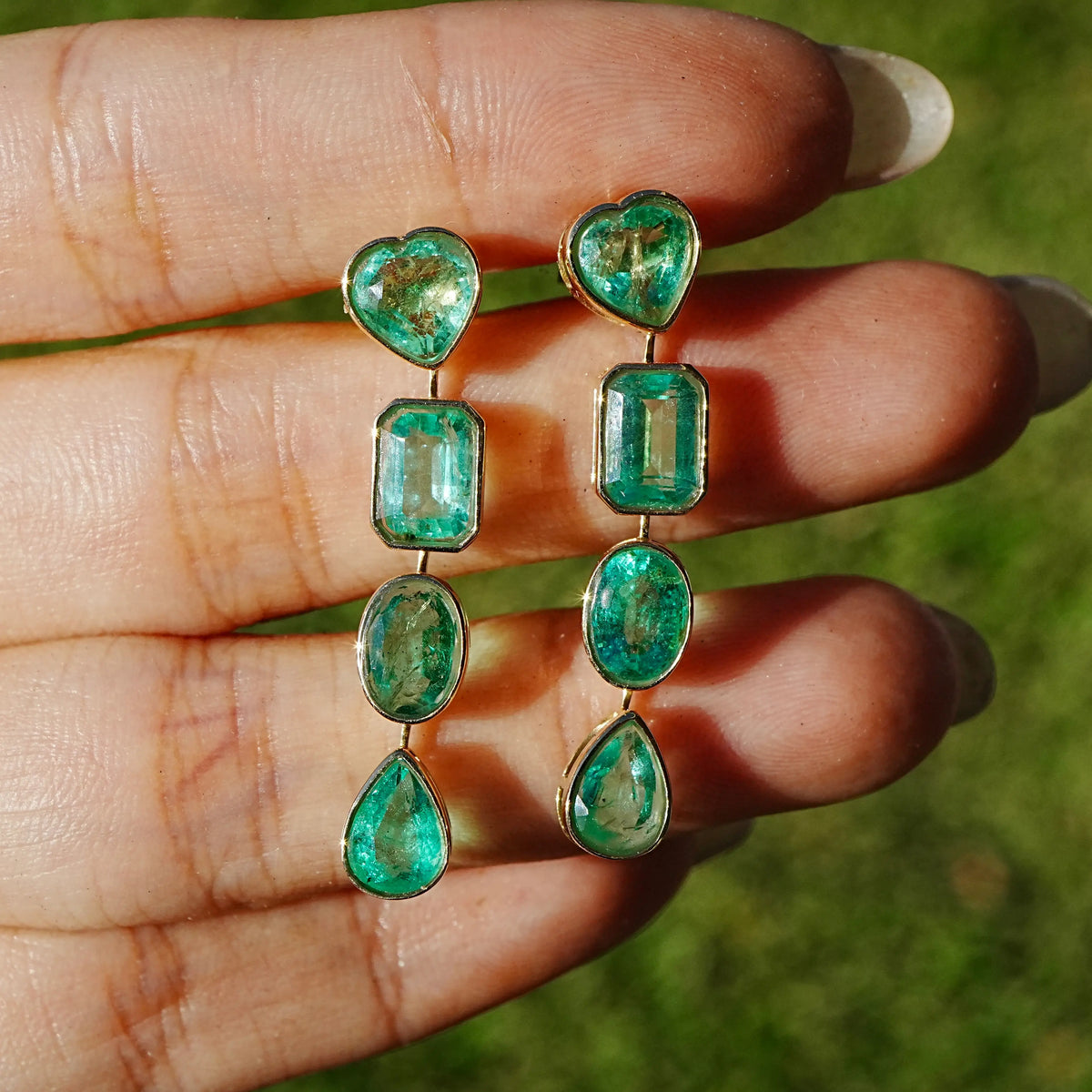 14k yellow gold The Garland AIGS Certified 6.56 ctw Natural Emerald Drop Earrings (One-of-a-Kind)