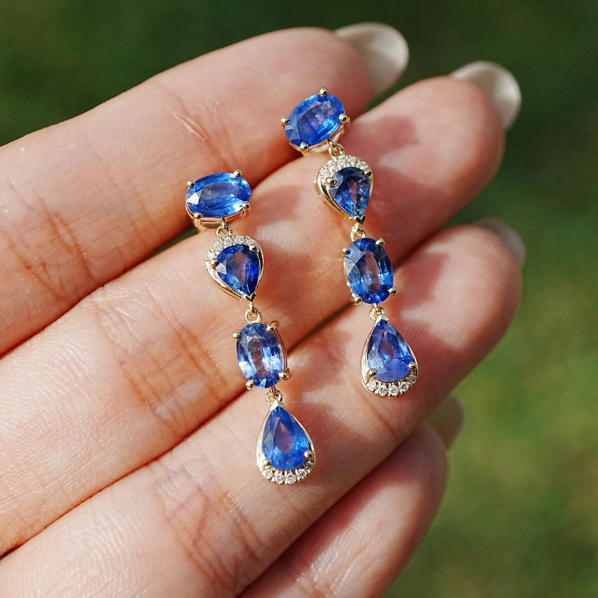 14k yellow gold Garden Melody 3.75 ctw Natural Blue Sapphire & Diamond Drop Earrings (One-of-a-Kind)